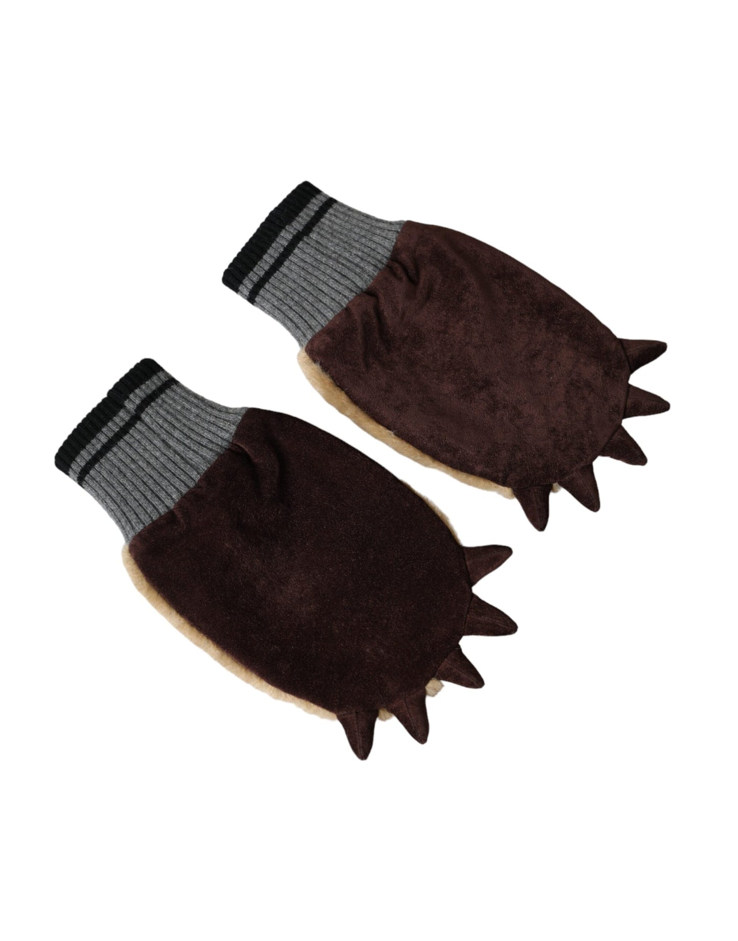 - Beige Acrylic Knitted Fur Wrist Mitten Gloves