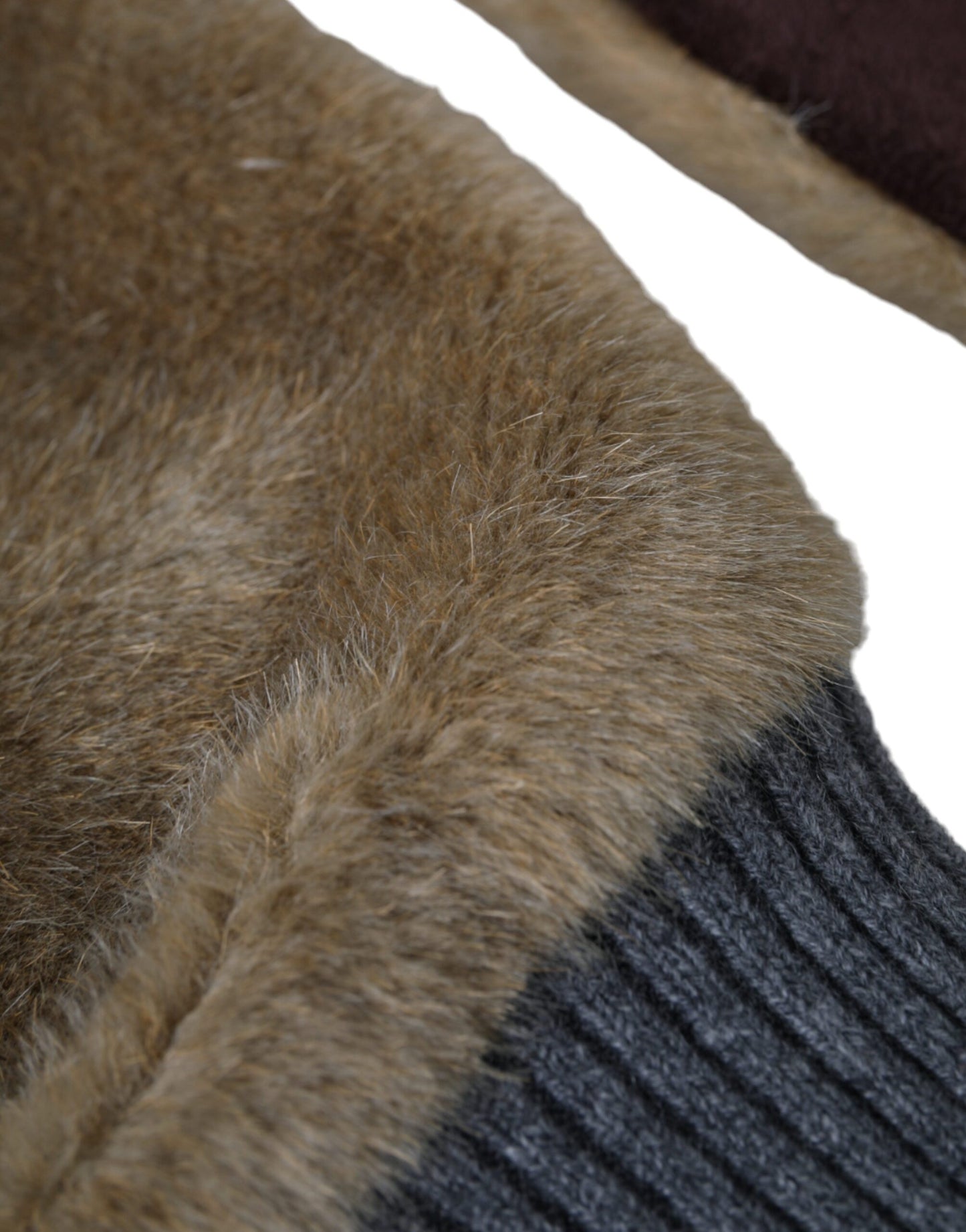 - Beige Acrylic Knitted Fur Wrist Mitten Gloves