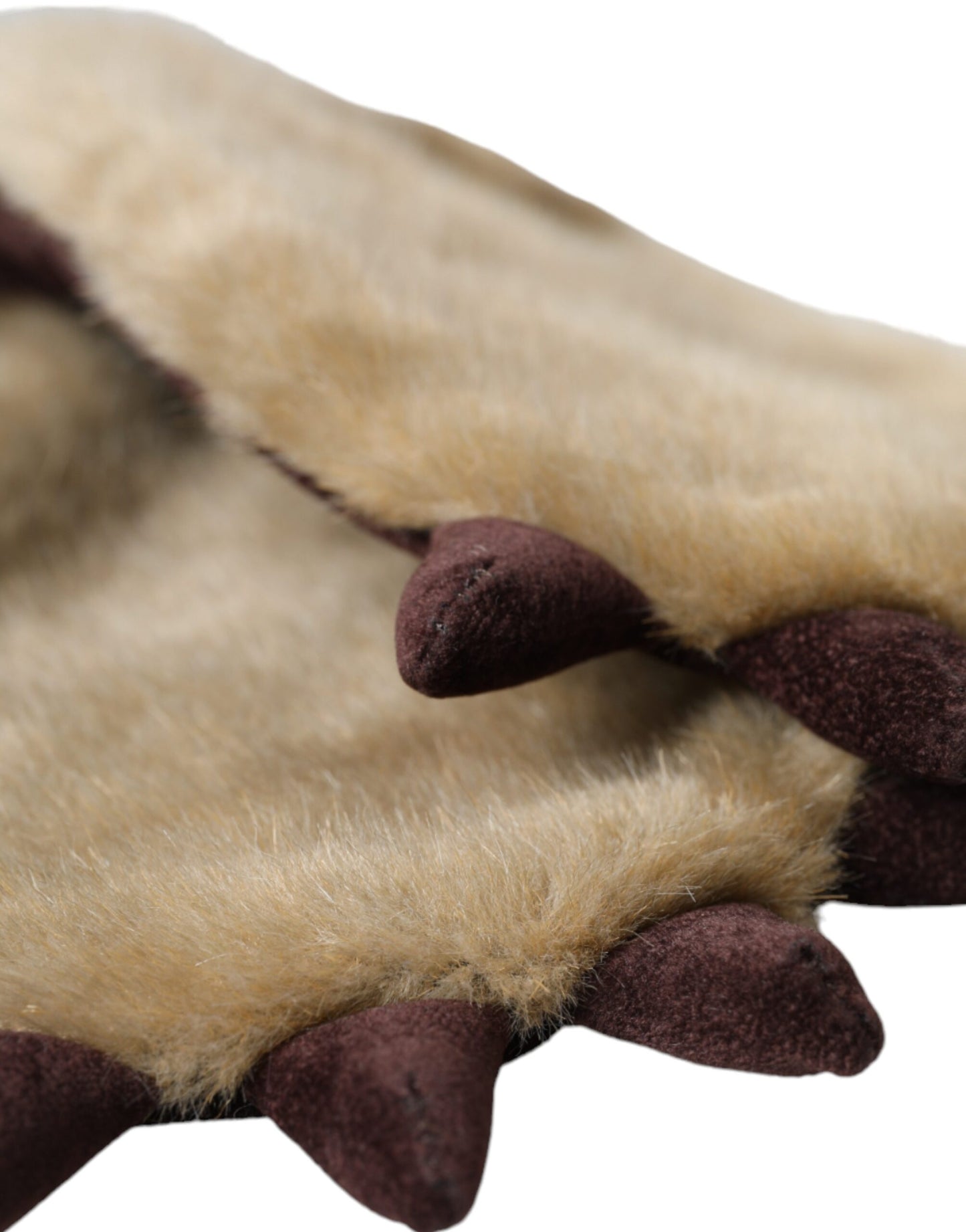 - Beige Acrylic Knitted Fur Wrist Mitten Gloves