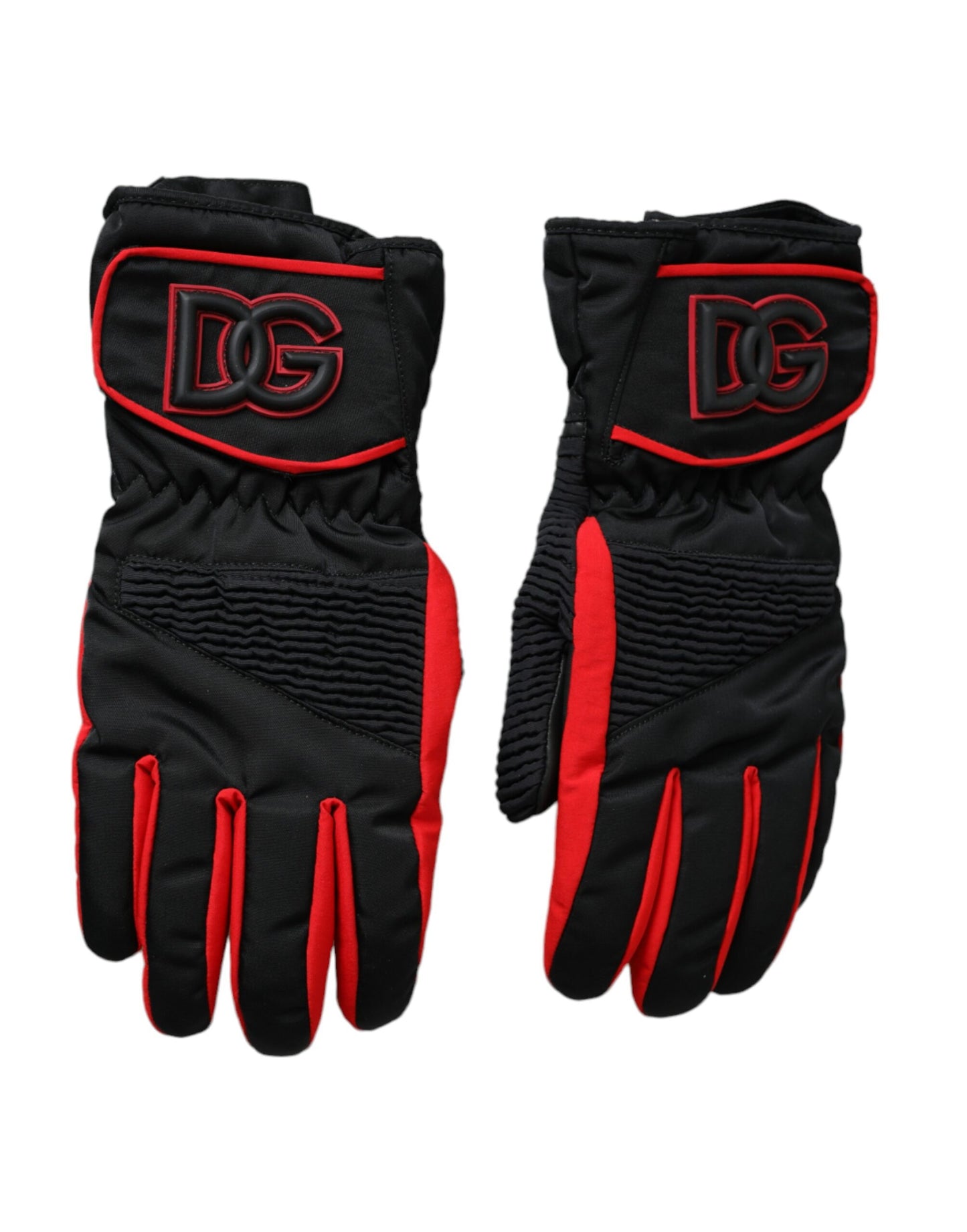- Black Red Nylon Wrist Length Gloves