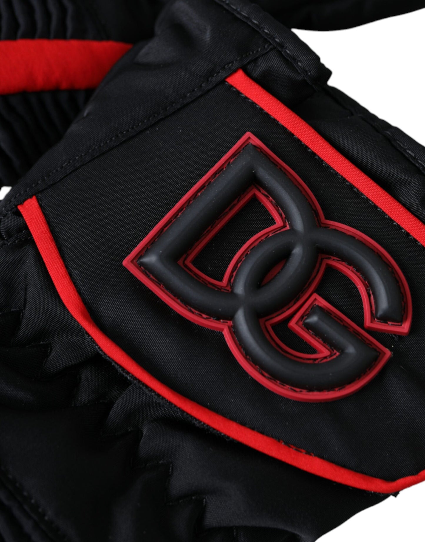 - Black Red Nylon Wrist Length Gloves