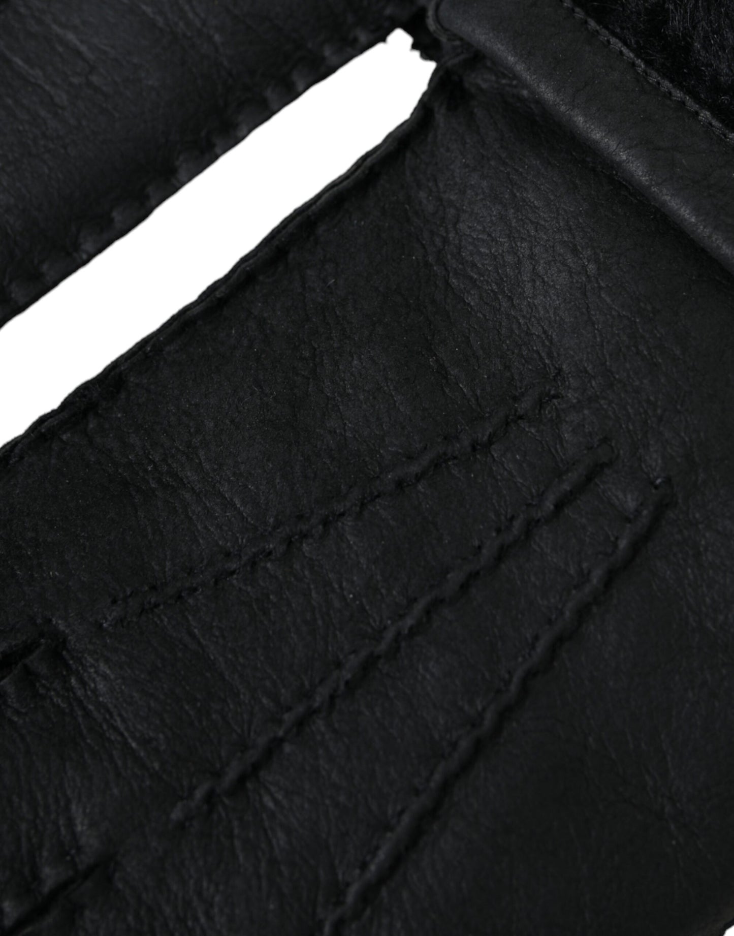 - Black Leather Fur Short Hands Gloves
