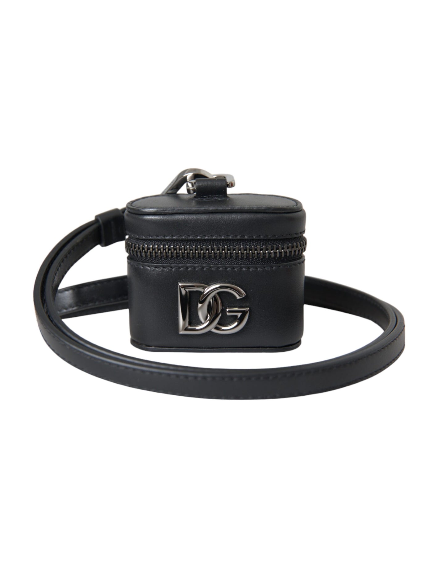 - Black DG Logo Leather Silver Metal Airpods Case