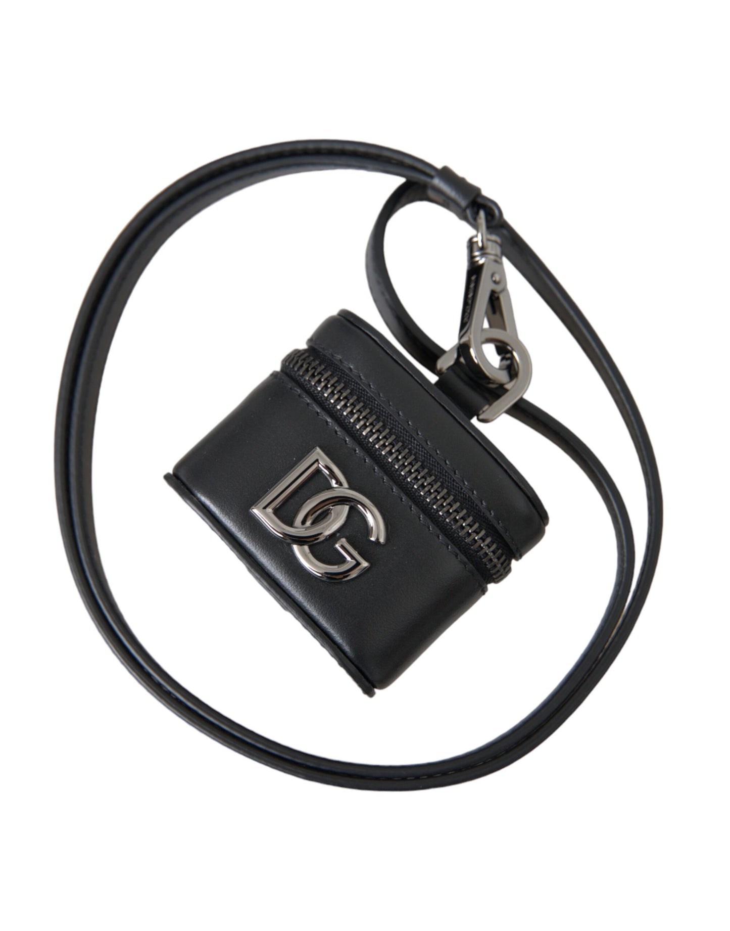 - Black DG Logo Leather Silver Metal Airpods Case