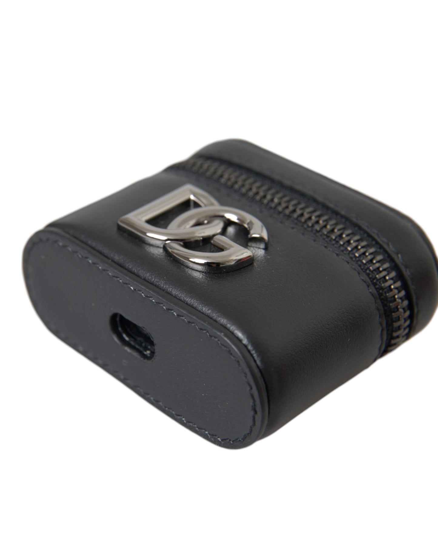 - Black DG Logo Leather Silver Metal Airpods Case