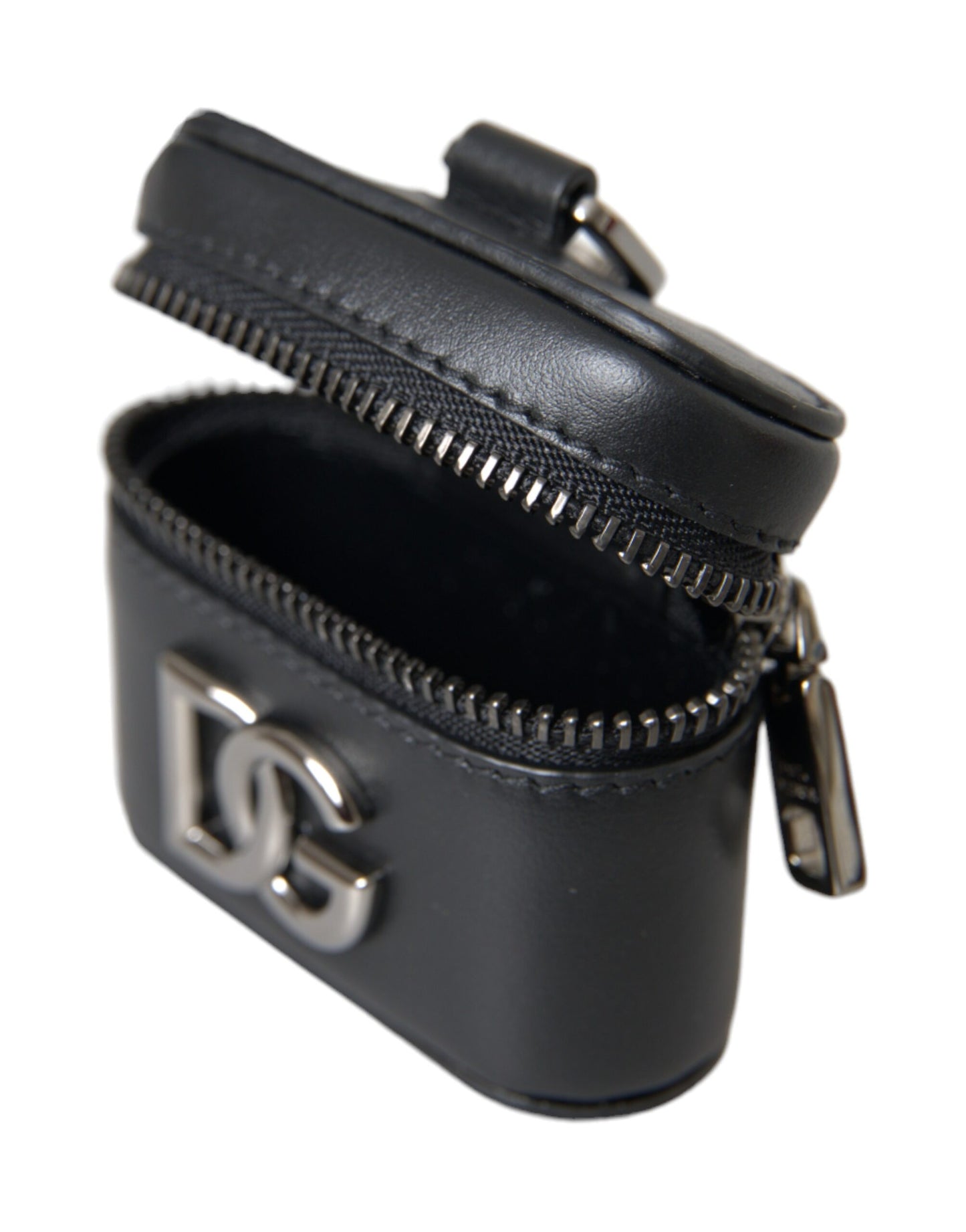 - Black DG Logo Leather Silver Metal Airpods Case