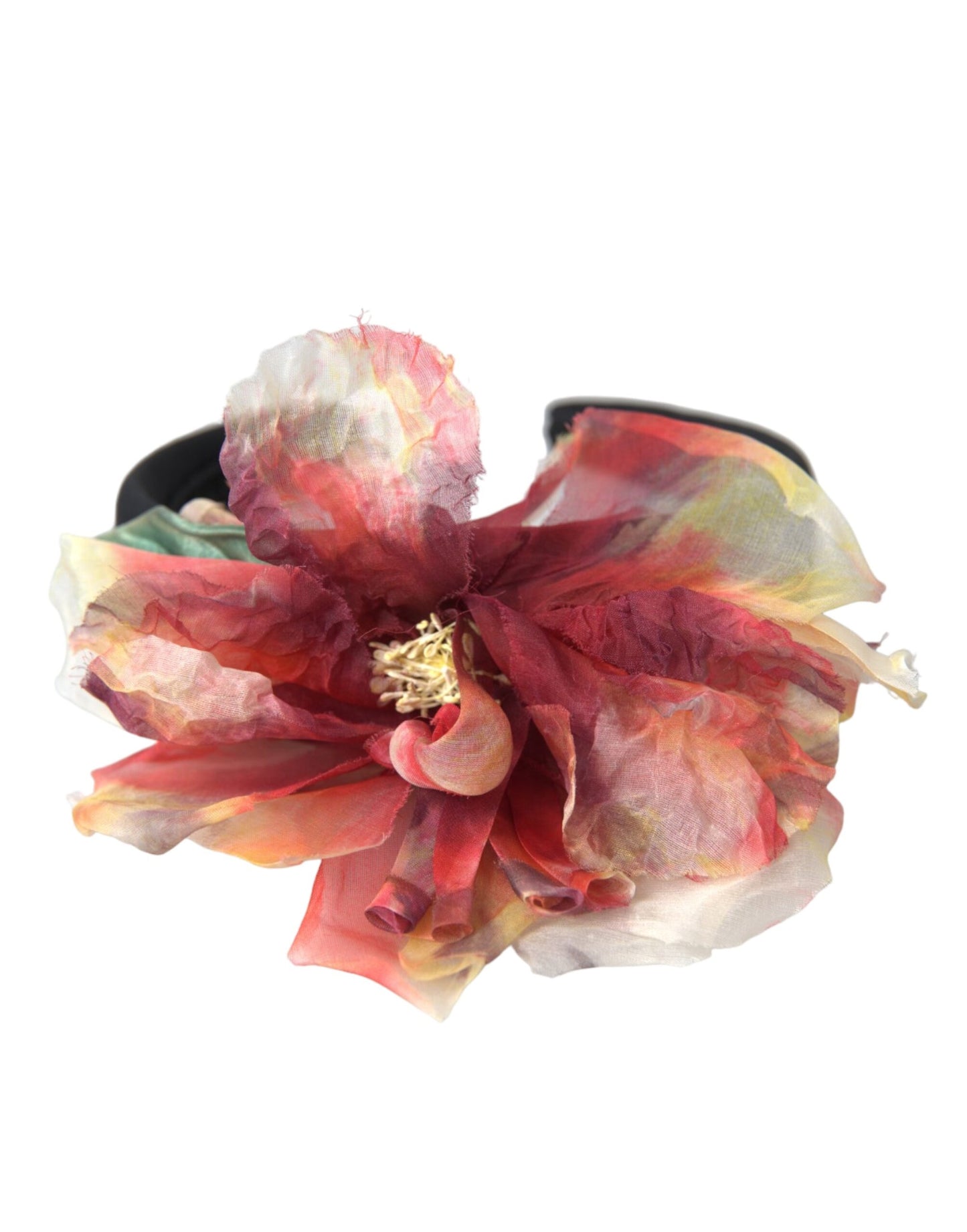 - Rose Pink Silk Floral Black Tiara Women Hairband Diadem