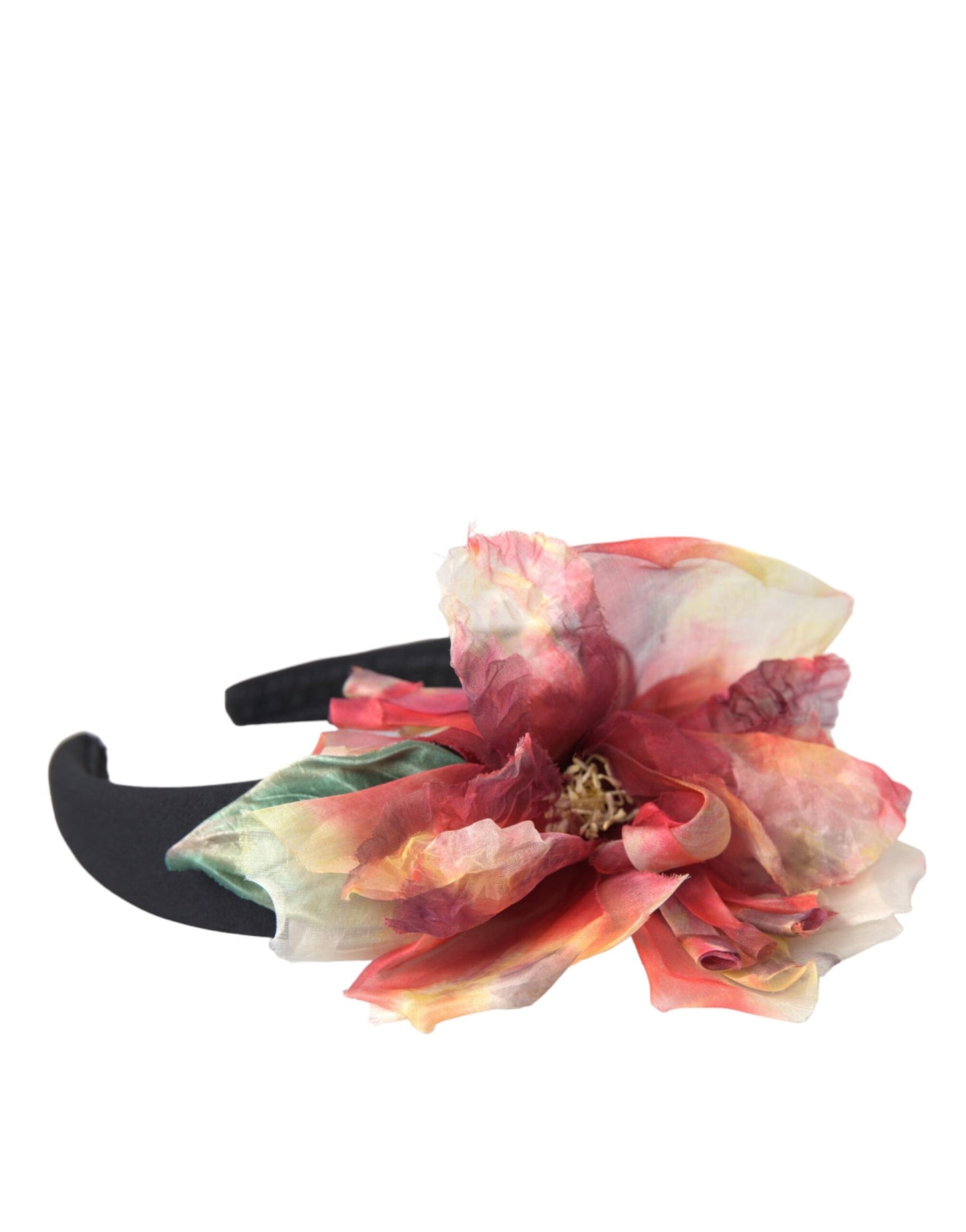 - Rose Pink Silk Floral Black Tiara Women Hairband Diadem