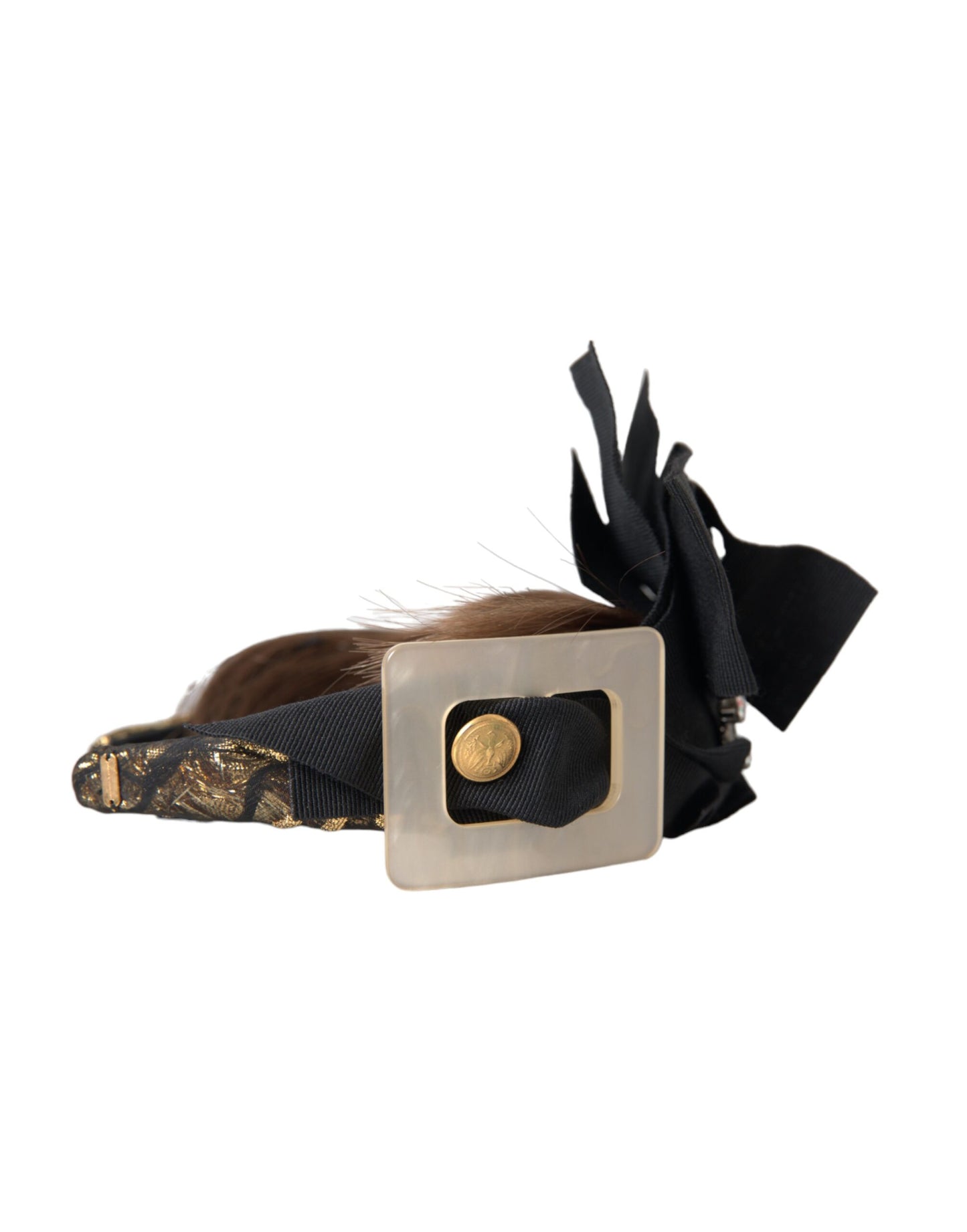 - Black Crystal Button Brown Hair Women Headband Diadem