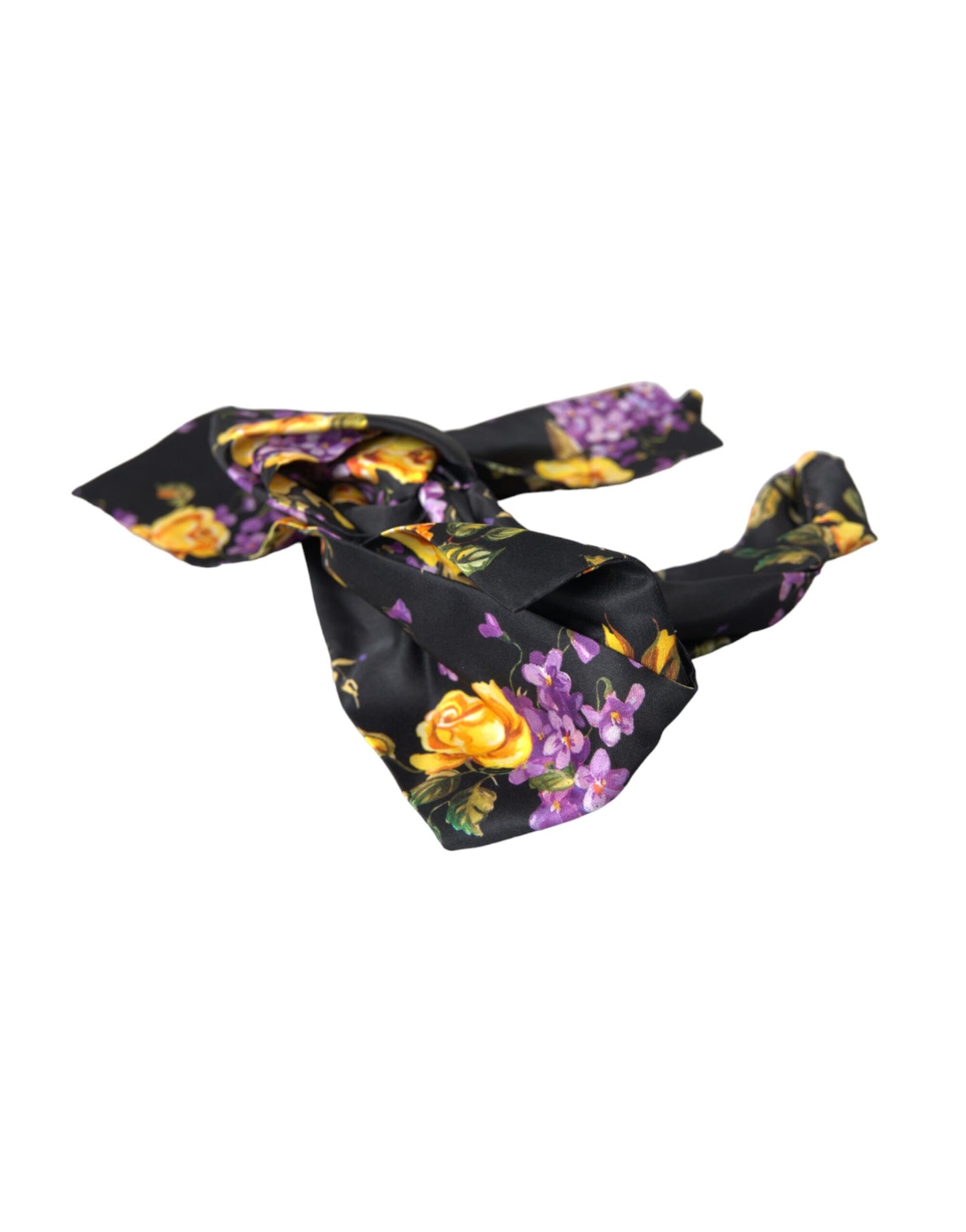 - Black Floral Applique Silk Women Headband Diadem
