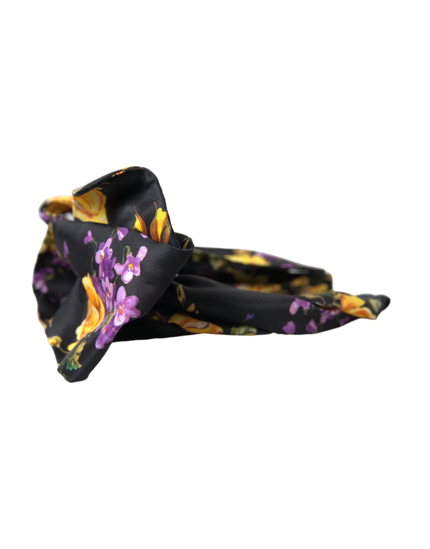 - Black Floral Applique Silk Women Headband Diadem