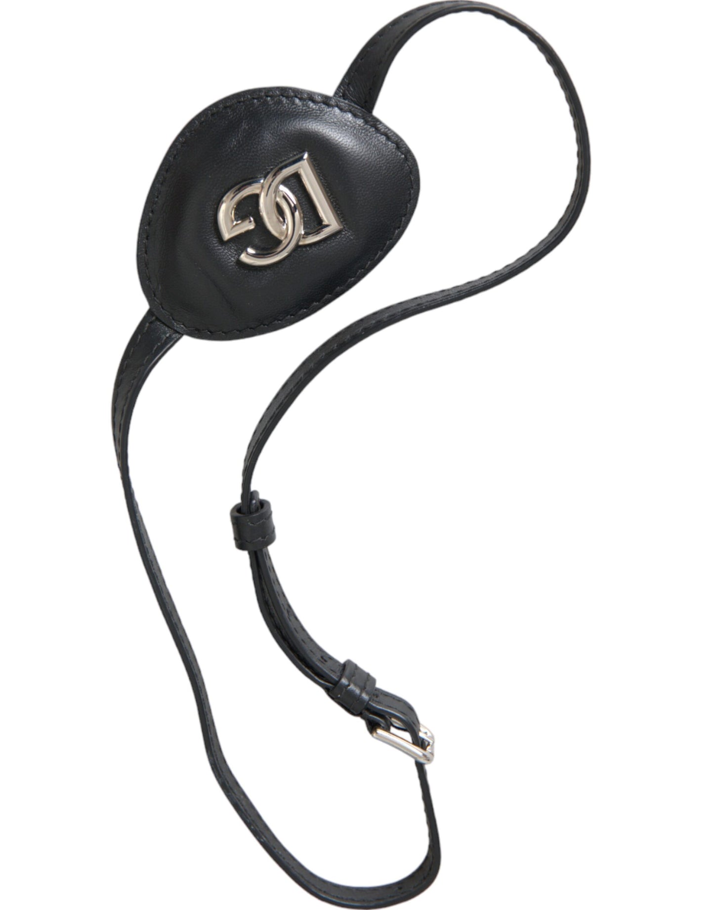 - Black Calfskin Leather Metal DG Logo Eye Patch