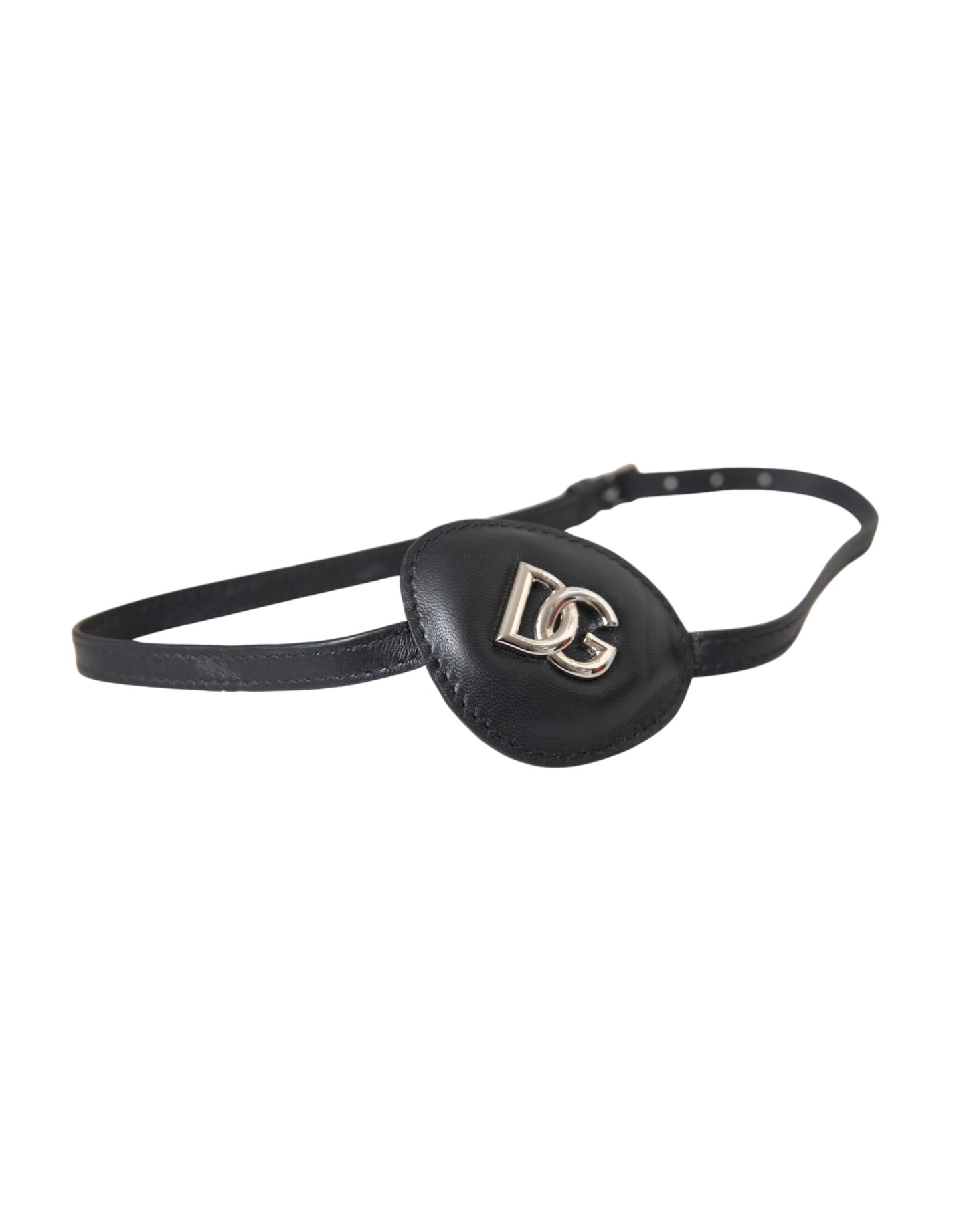 - Black Calfskin Leather Metal DG Logo Eye Patch