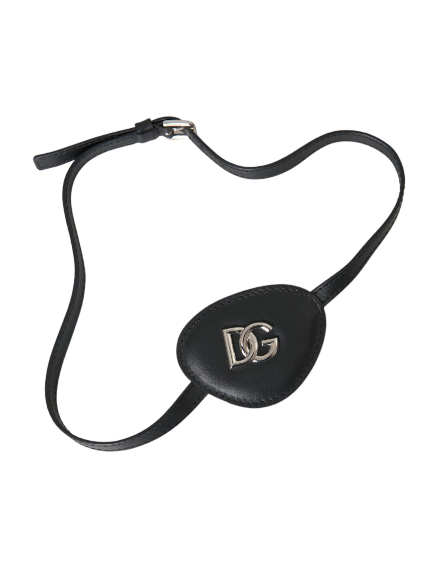- Black Calfskin Leather Metal DG Logo Eye Patch
