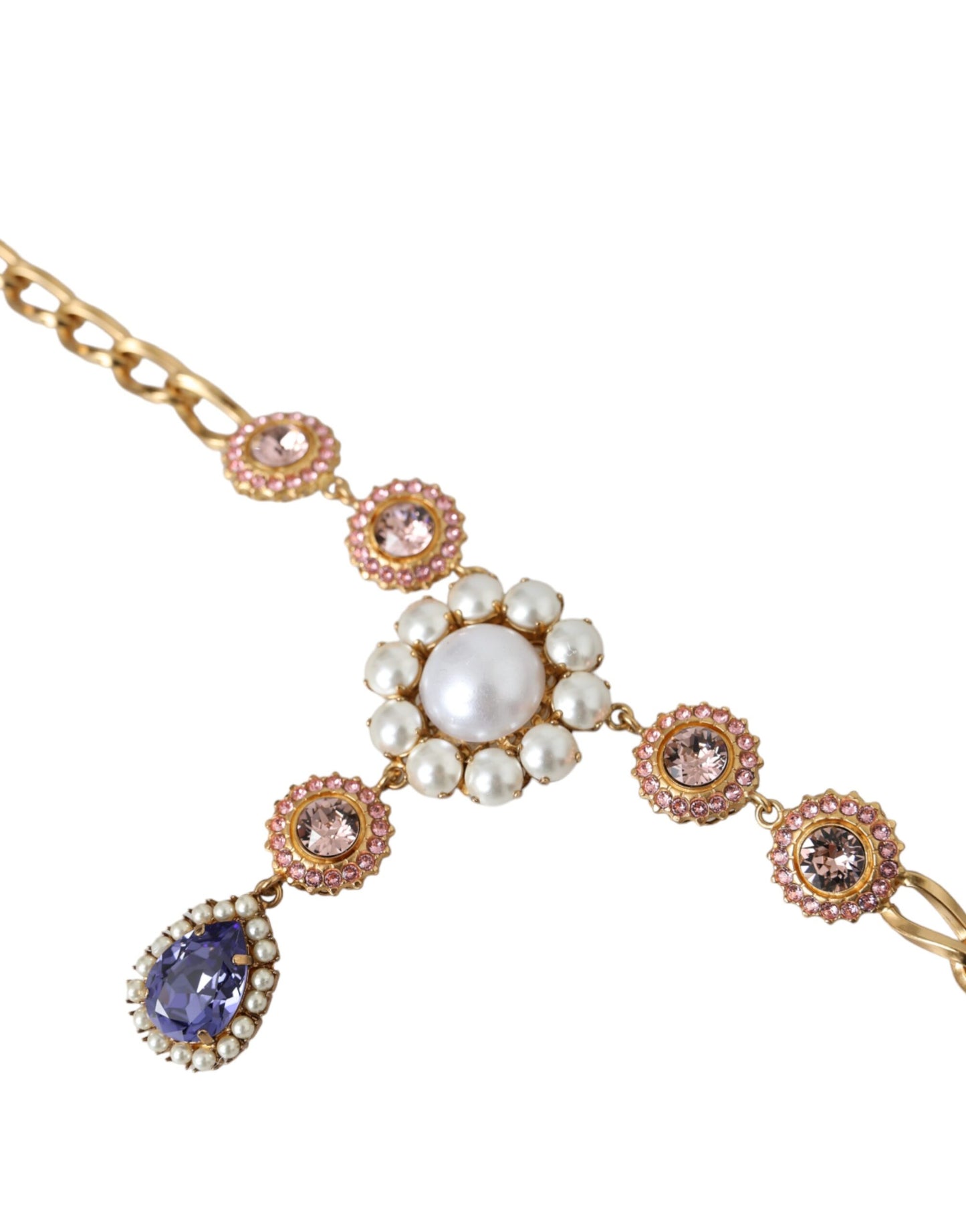 - Gold Brass Crystal Purple Pink Pearl Pendants Necklace