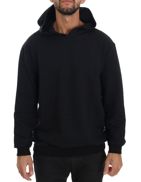 - Elegant Black Cotton Hooded Sweater