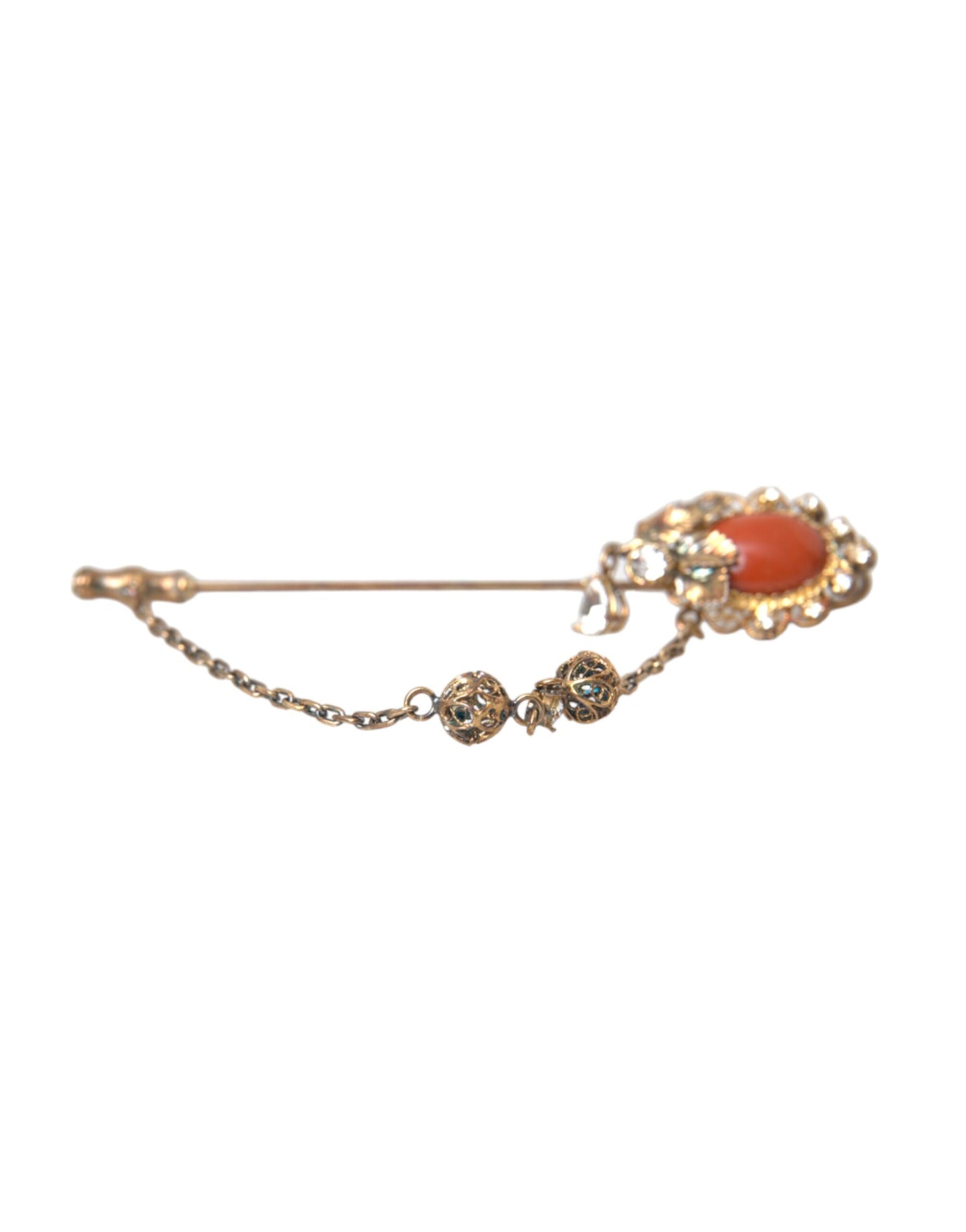 - Gold Brass Crystal Chain 925 Sterling Silver Pin Brooch