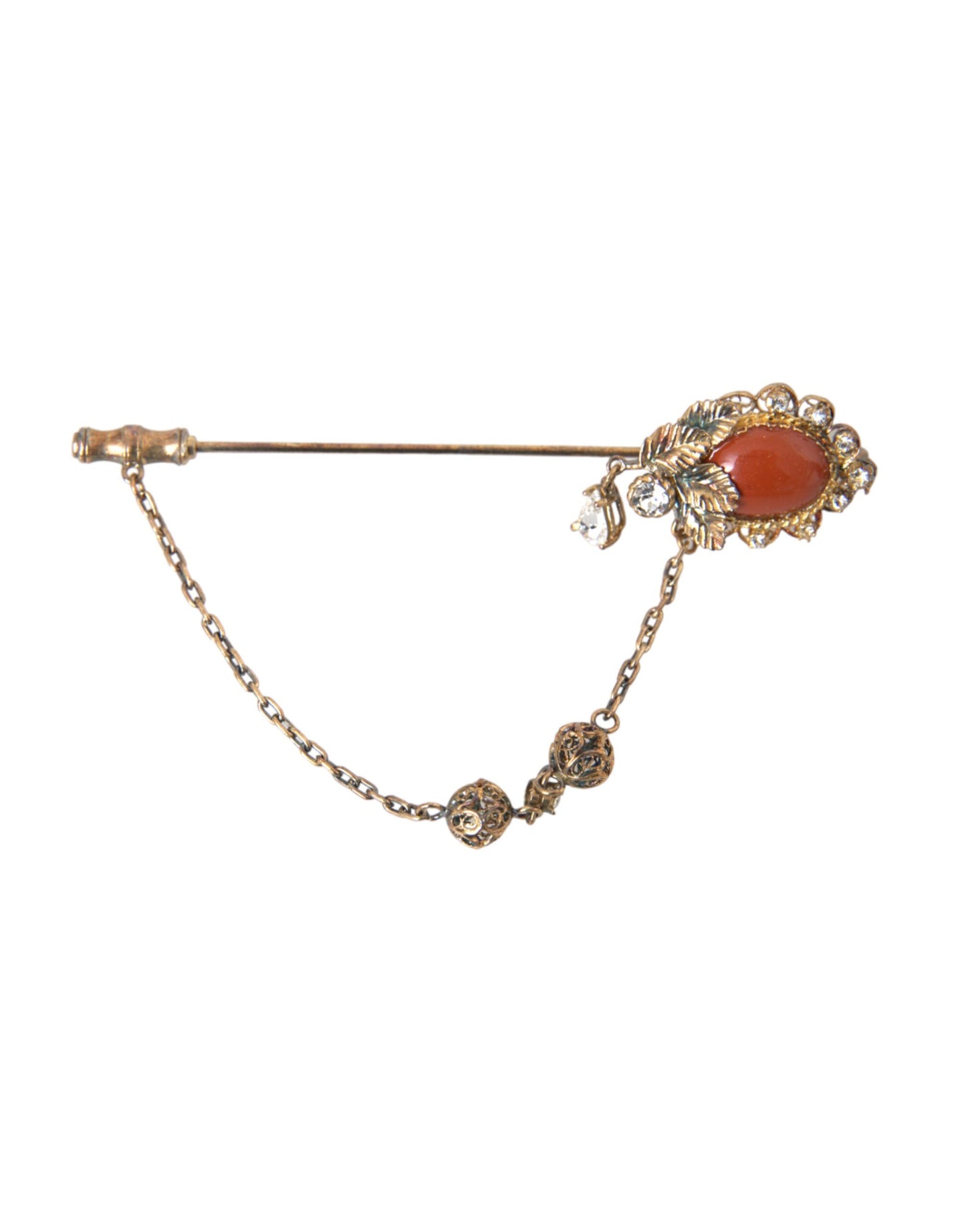 - Gold Brass Crystal Chain 925 Sterling Silver Pin Brooch