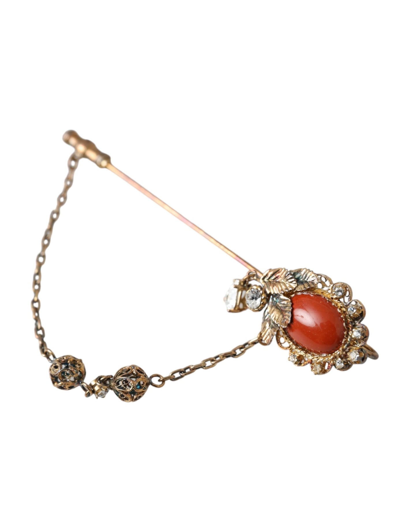 - Gold Brass Crystal Chain 925 Sterling Silver Pin Brooch