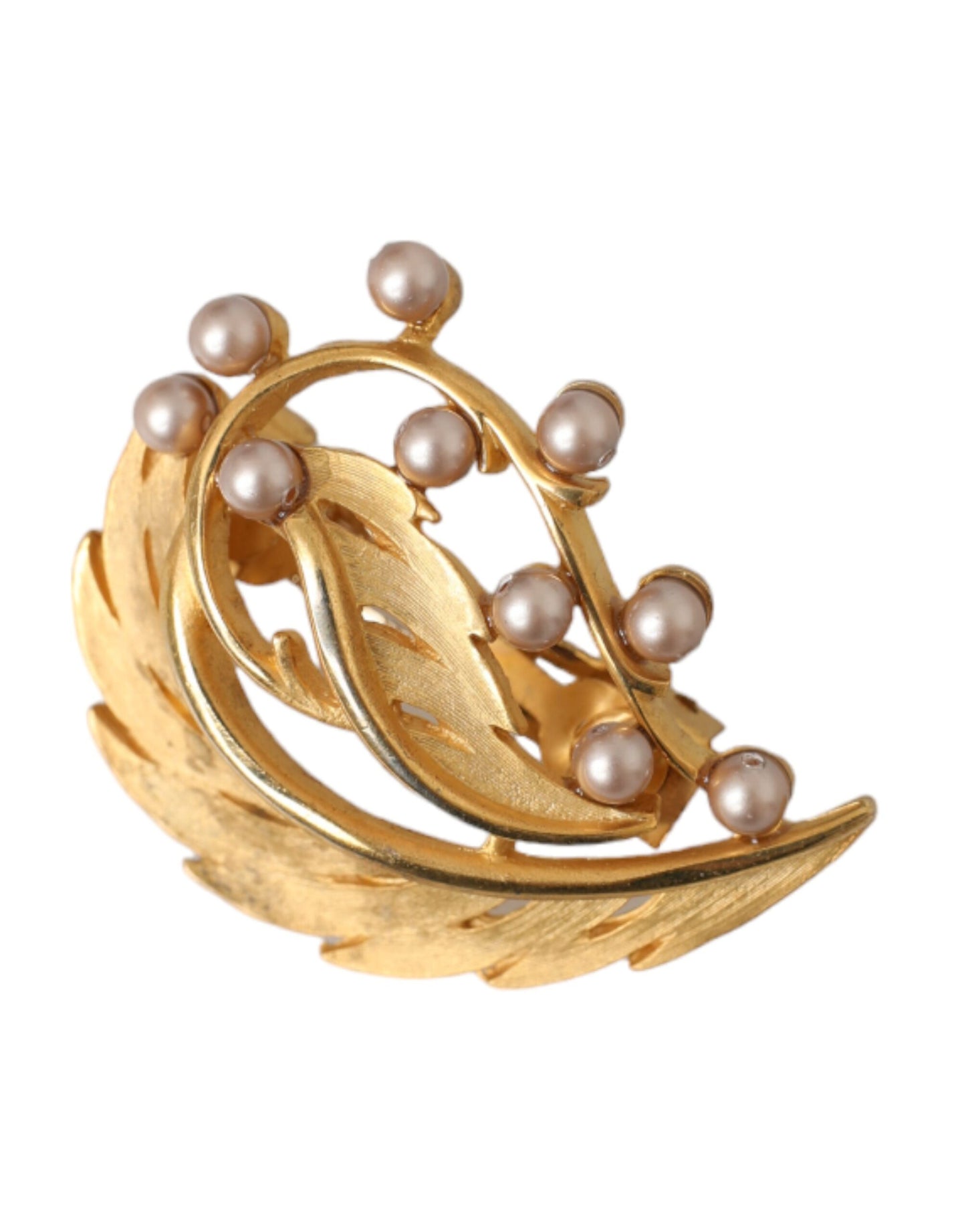 - Gold Brass Leaf Embellished Jewelry Brooch Hair Pin