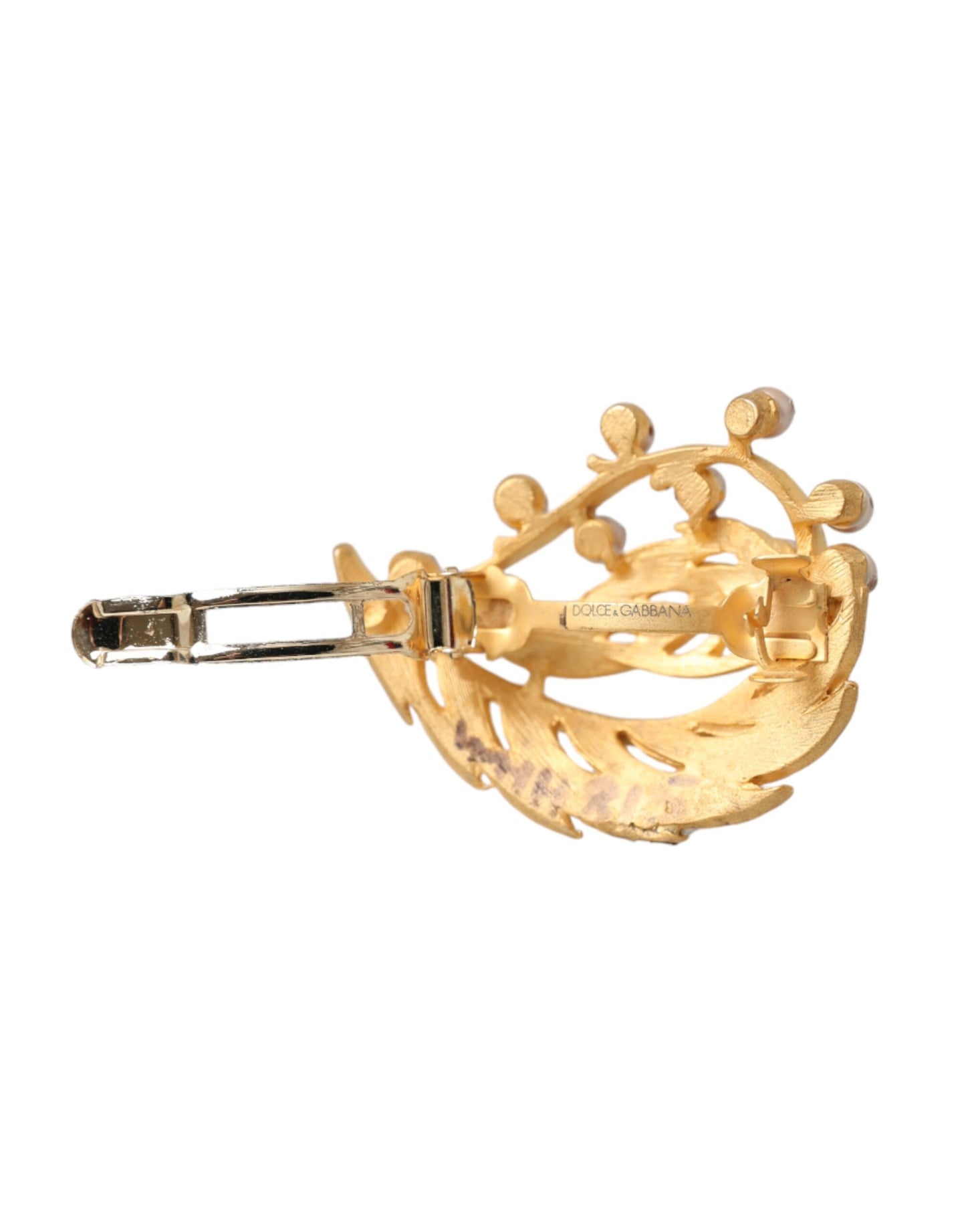 - Gold Brass Leaf Embellished Jewelry Brooch Hair Pin
