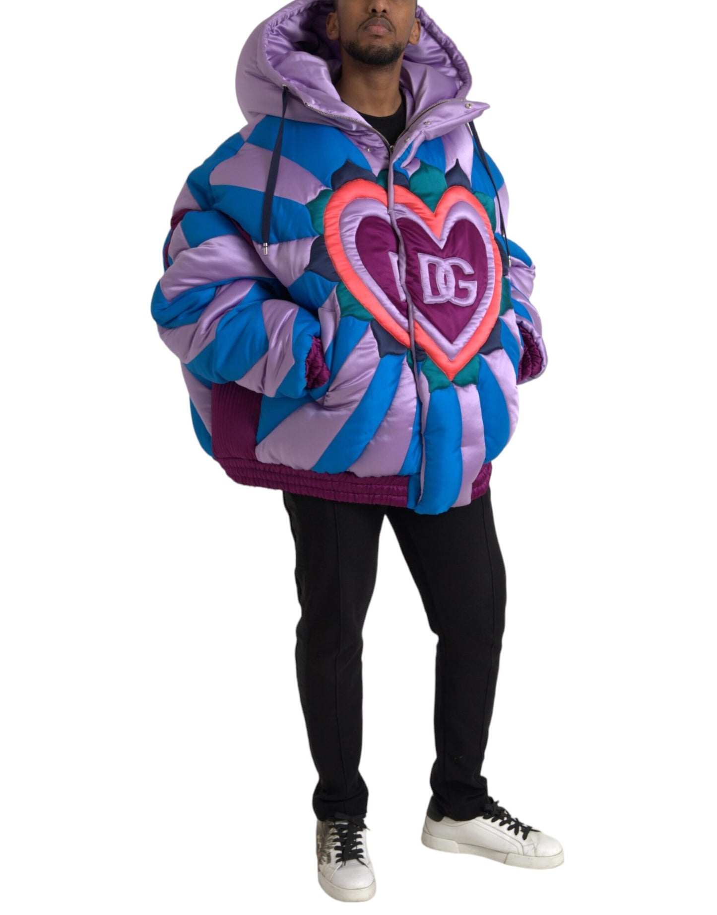 Multicolor Heart Logo Hooded Puffer Jacket - The Luxe Alliance
