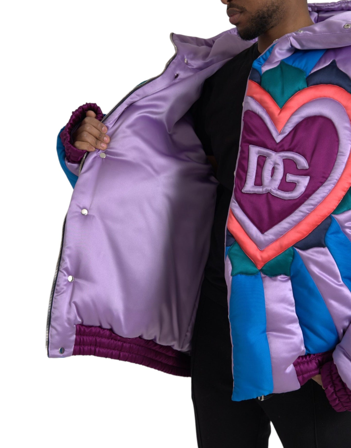 Multicolor Heart Logo Hooded Puffer Jacket - The Luxe Alliance