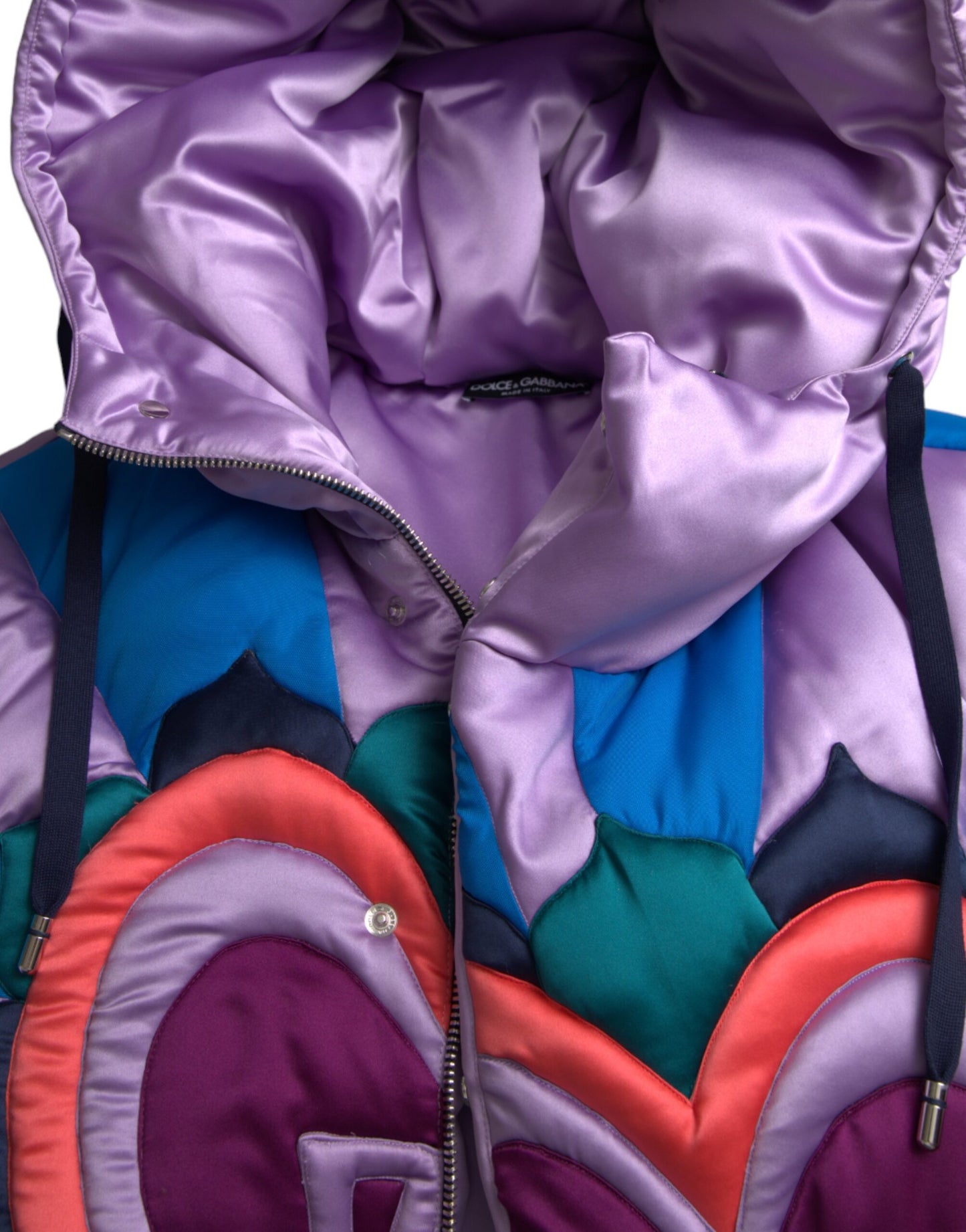 Multicolor Heart Logo Hooded Puffer Jacket - The Luxe Alliance