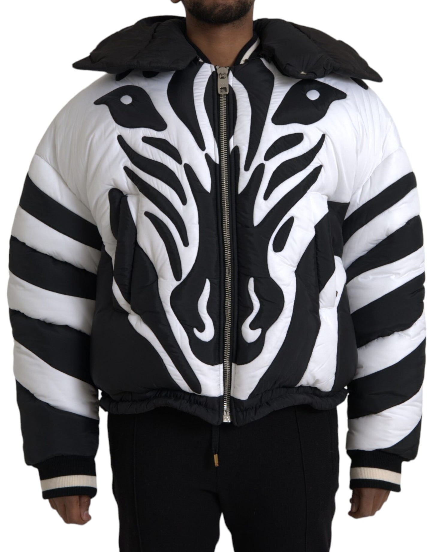Black White Stripes Hooded Puffer Jacket - The Luxe Alliance