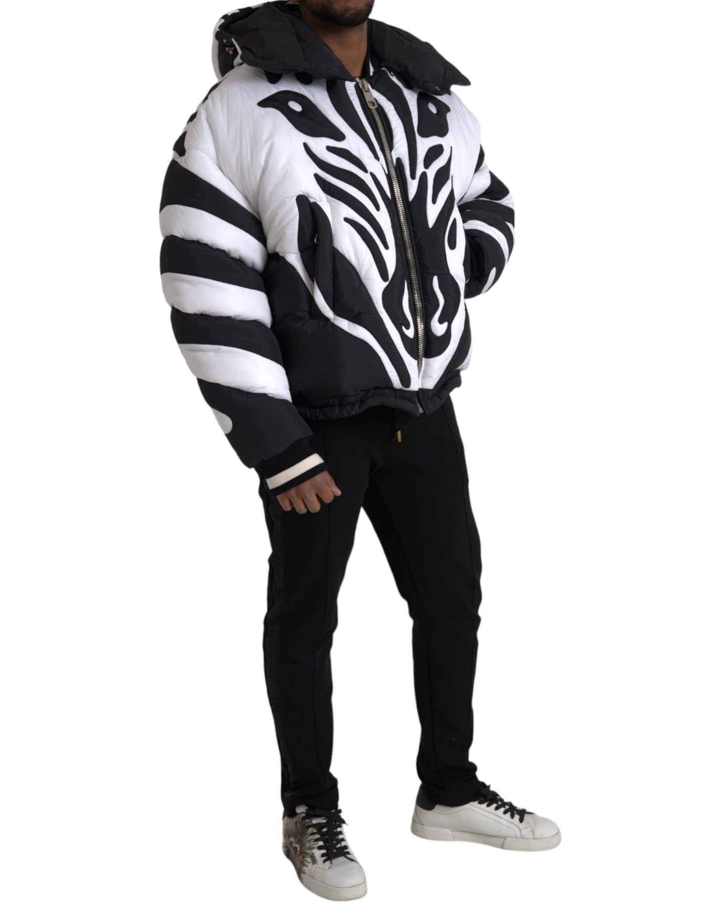 Black White Stripes Hooded Puffer Jacket - The Luxe Alliance