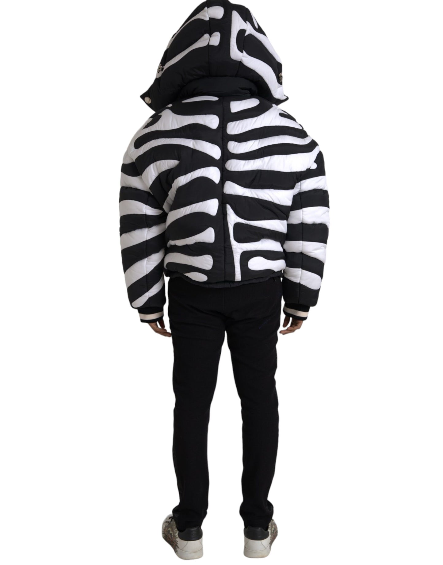 Black White Stripes Hooded Puffer Jacket - The Luxe Alliance