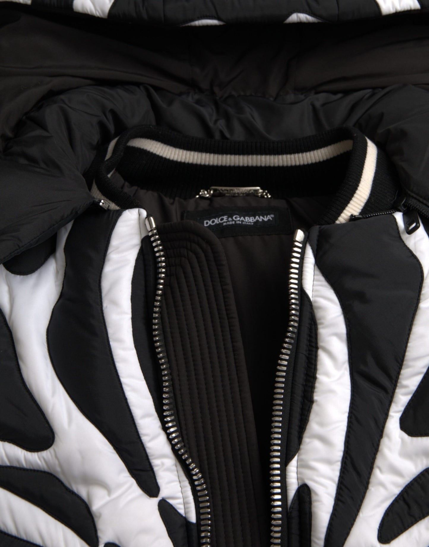 Black White Stripes Hooded Puffer Jacket - The Luxe Alliance