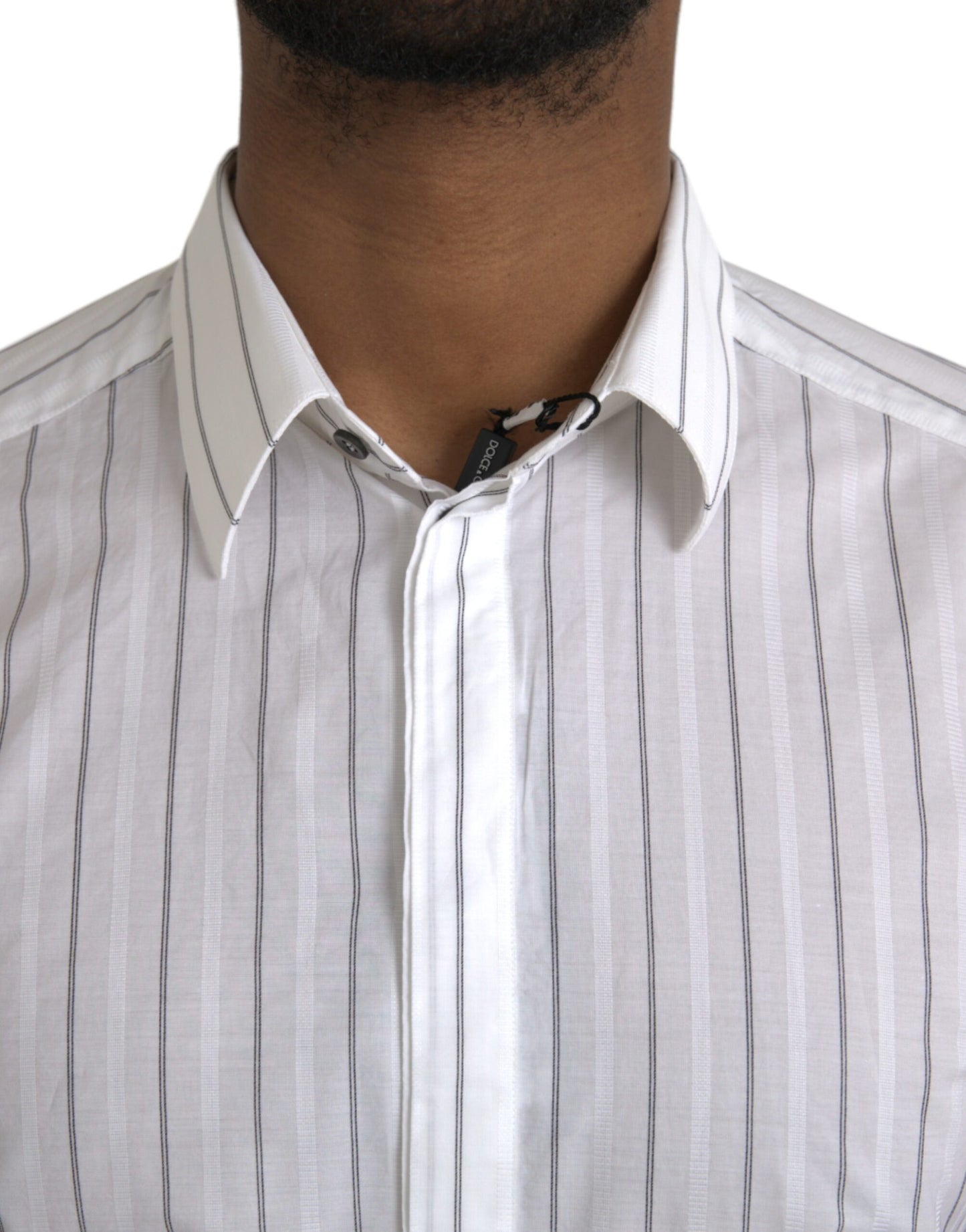 - Black White Striped Formal Dress GOLD Shirt