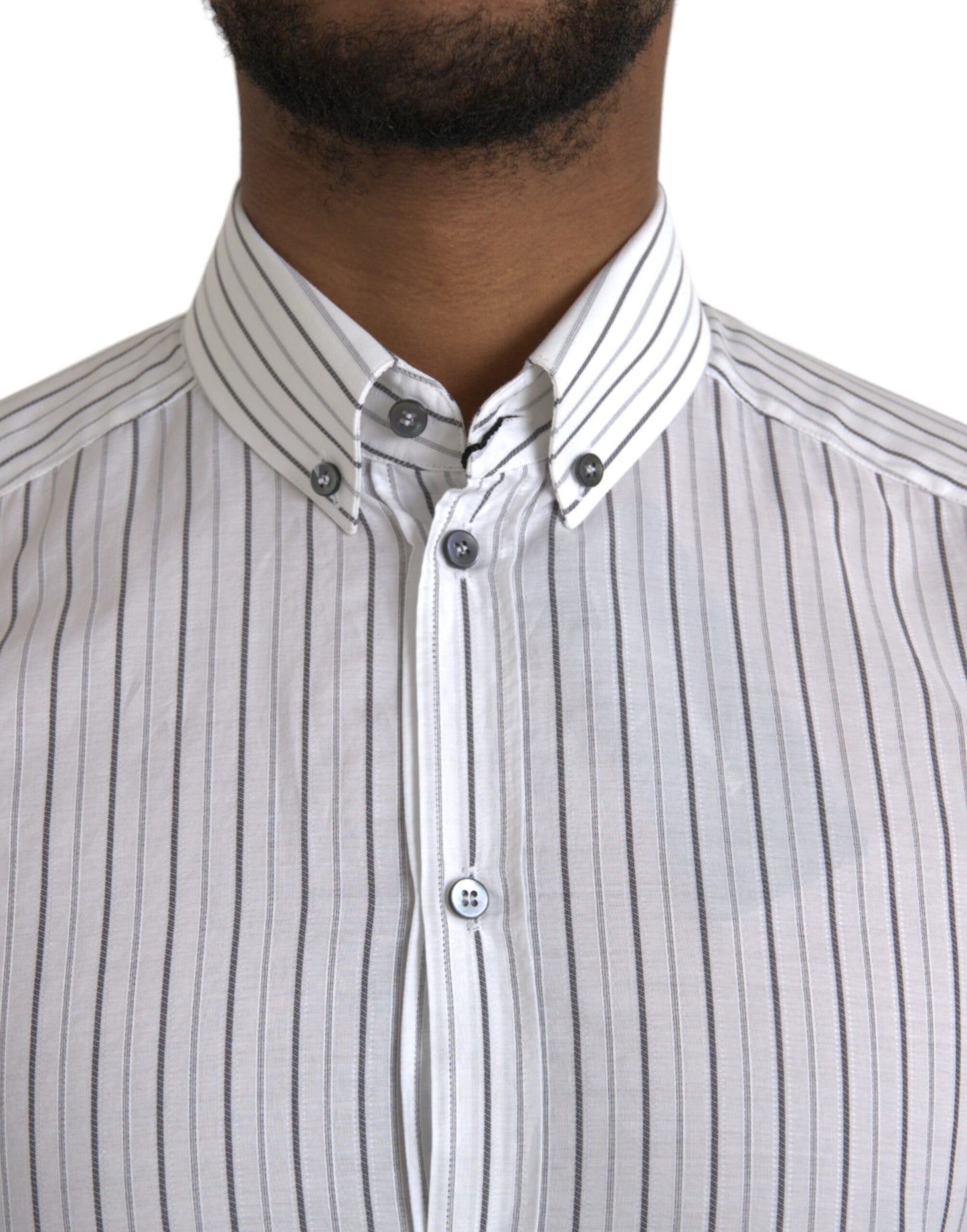 Black White Striped Formal Dress GOLD Shirt - The Luxe Alliance