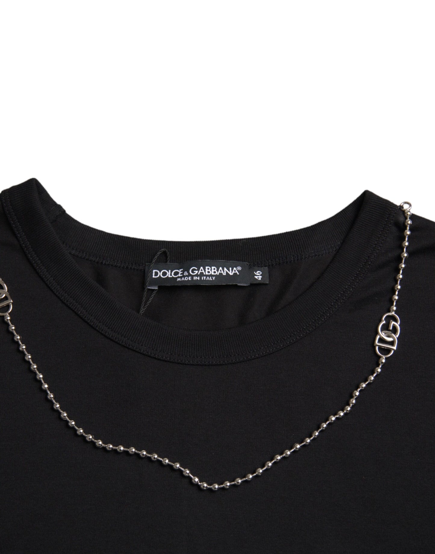 Black Cotton Silver Chain Short Sleeve T-shirt - The Luxe Alliance