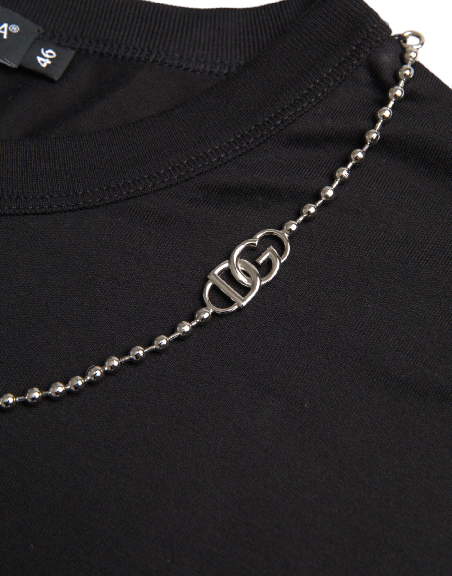 Black Cotton Silver Chain Short Sleeve T-shirt - The Luxe Alliance