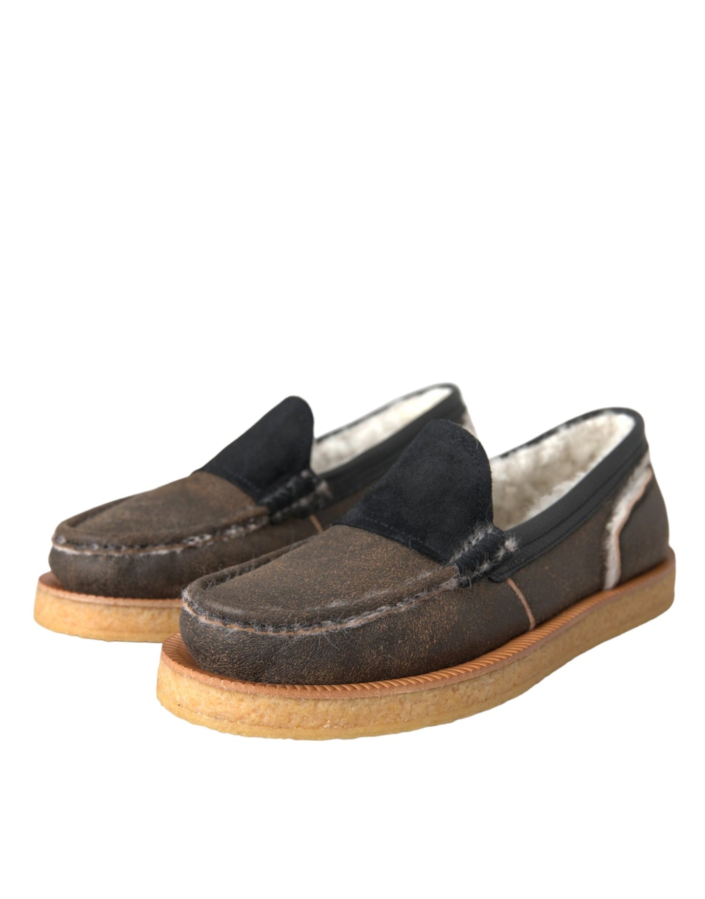 Brown Black Fur Leather Loafers Men Shoes - The Luxe Alliance