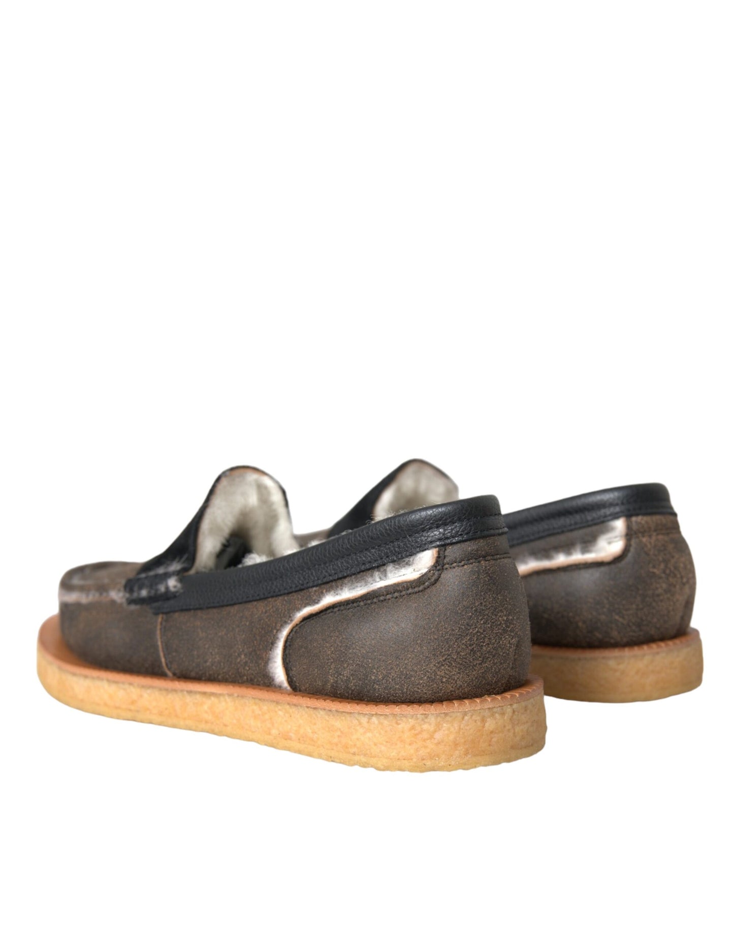Brown Black Fur Leather Loafers Men Shoes - The Luxe Alliance
