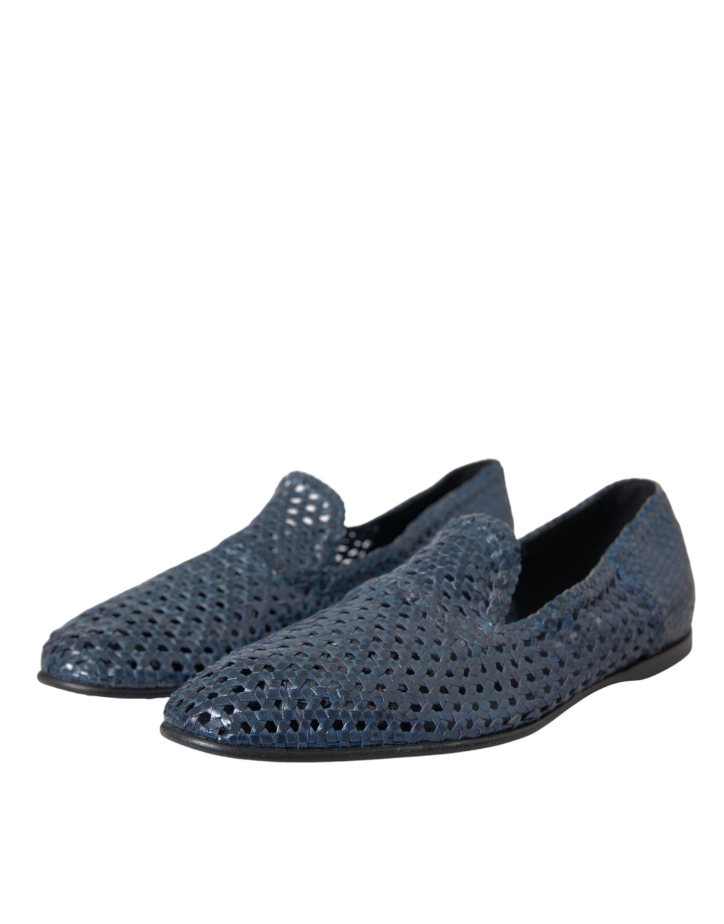 Dolce & Gabbana Blue Woven Leather Slip On Loafers for Men