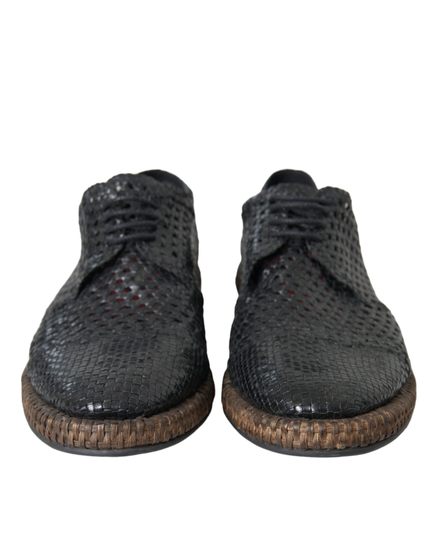 - Black Woven Goat Leather Lace Up Derby Shoes