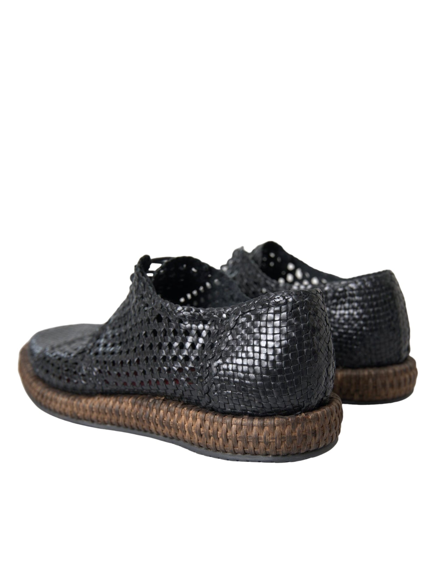 - Black Woven Goat Leather Lace Up Derby Shoes