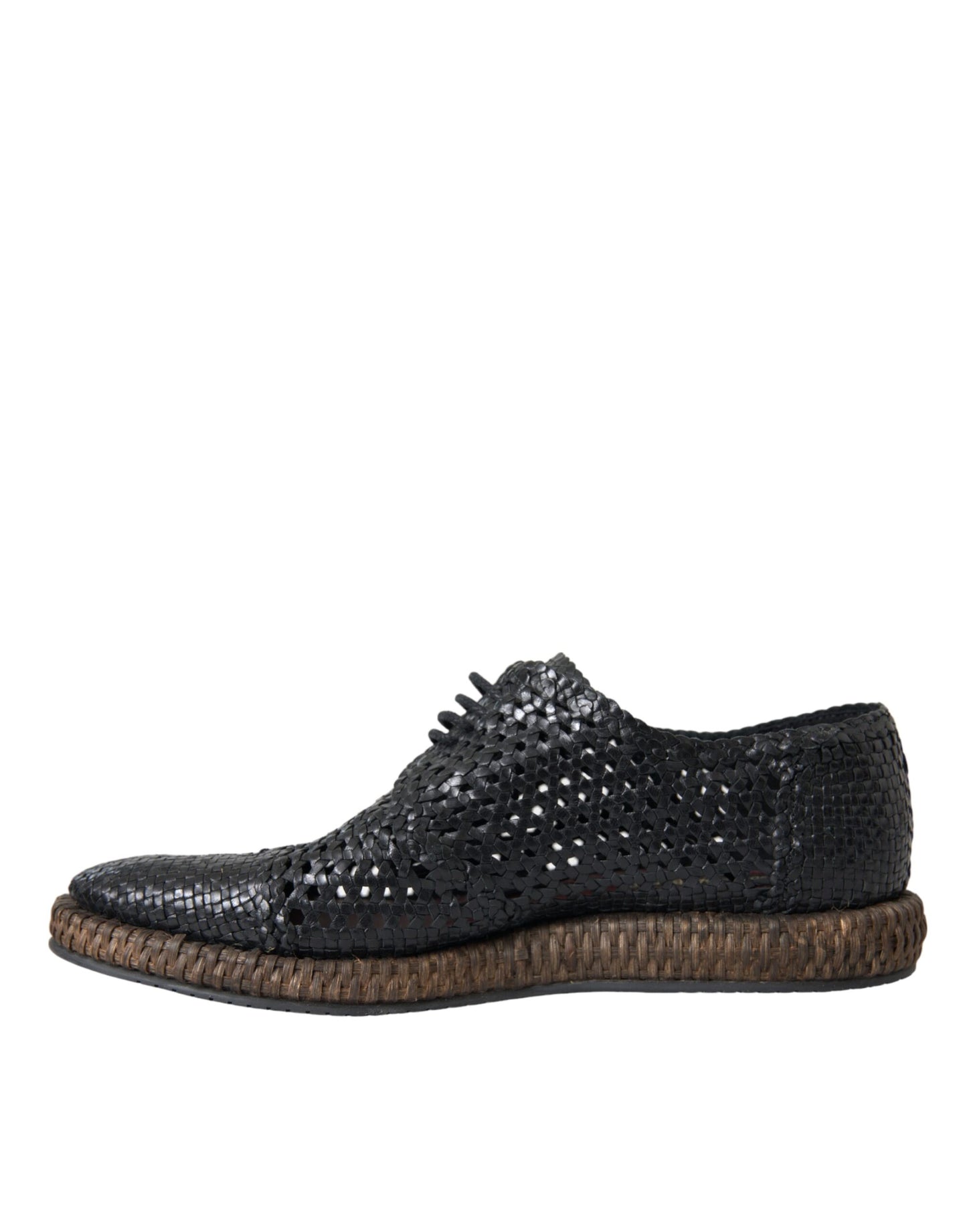 - Black Woven Goat Leather Lace Up Derby Shoes
