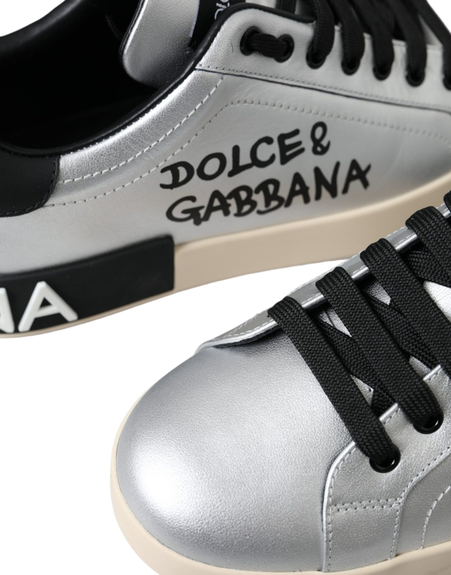 - Silver Portofino Calf Leather Sneakers Men Shoes