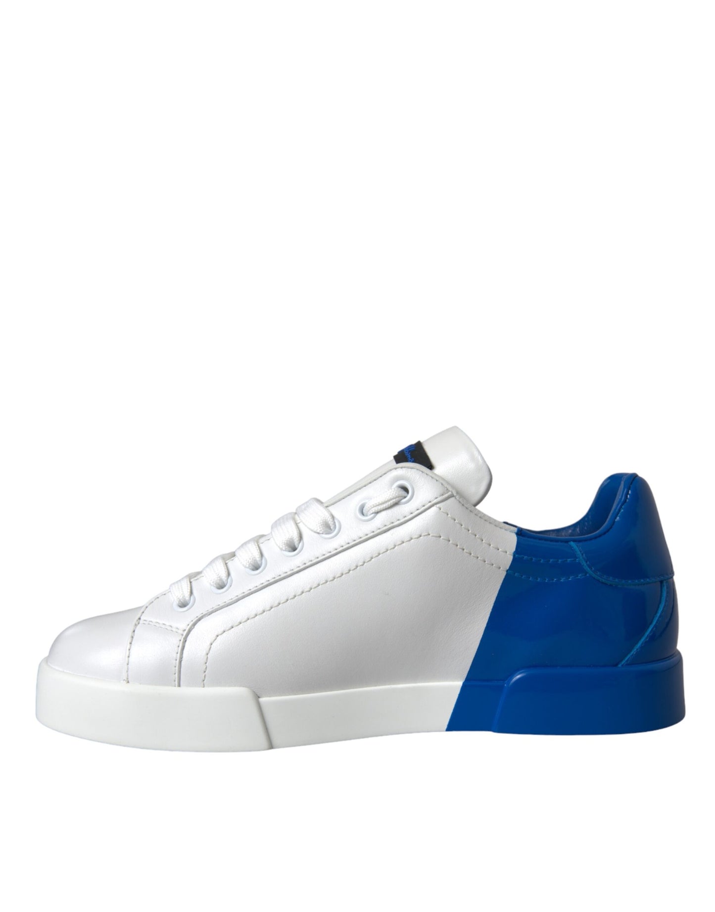 Dolce & Gabbana White Blue Leather Logo Low Top Sneakers