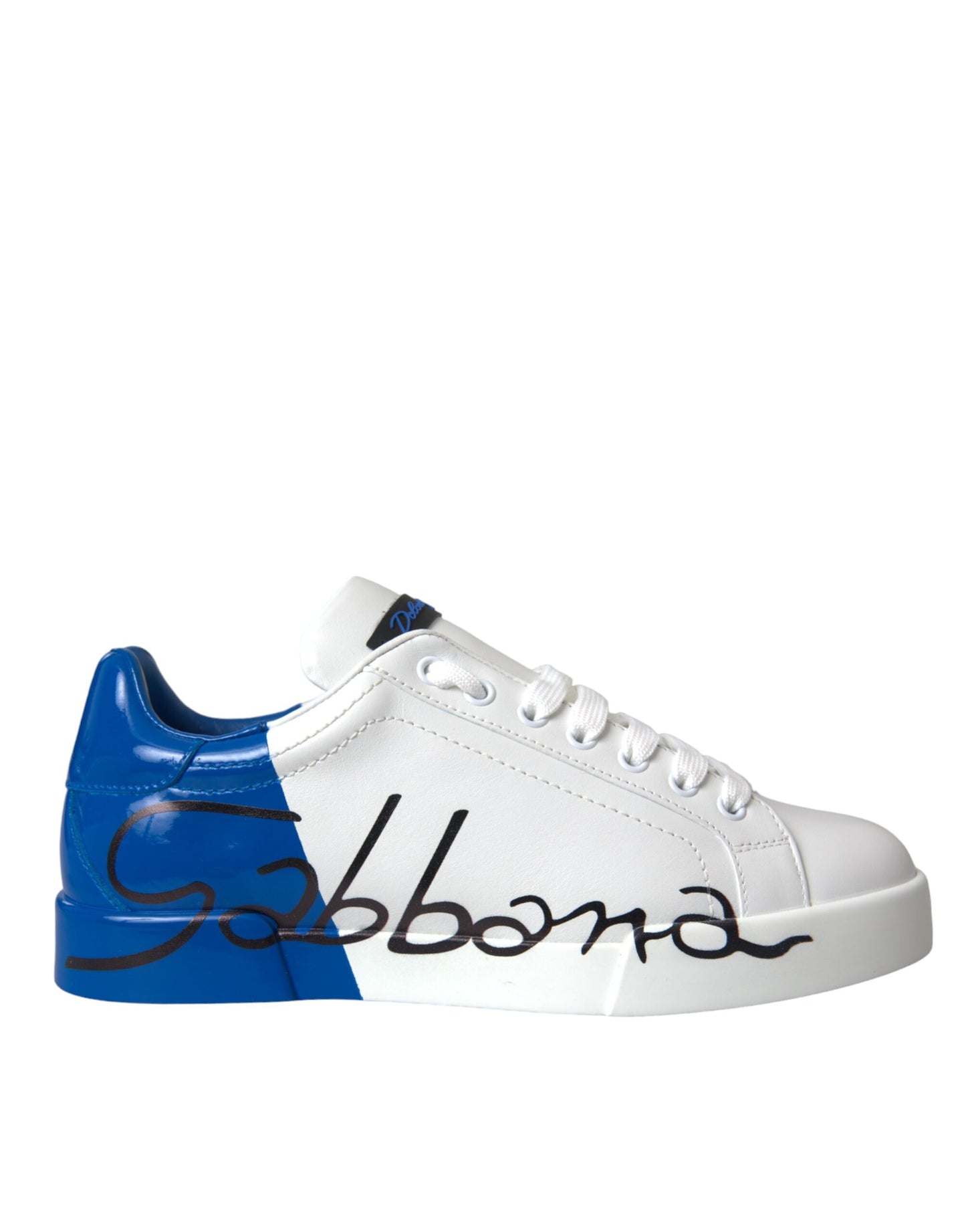 Dolce & Gabbana White Blue Leather Logo Low Top Sneakers