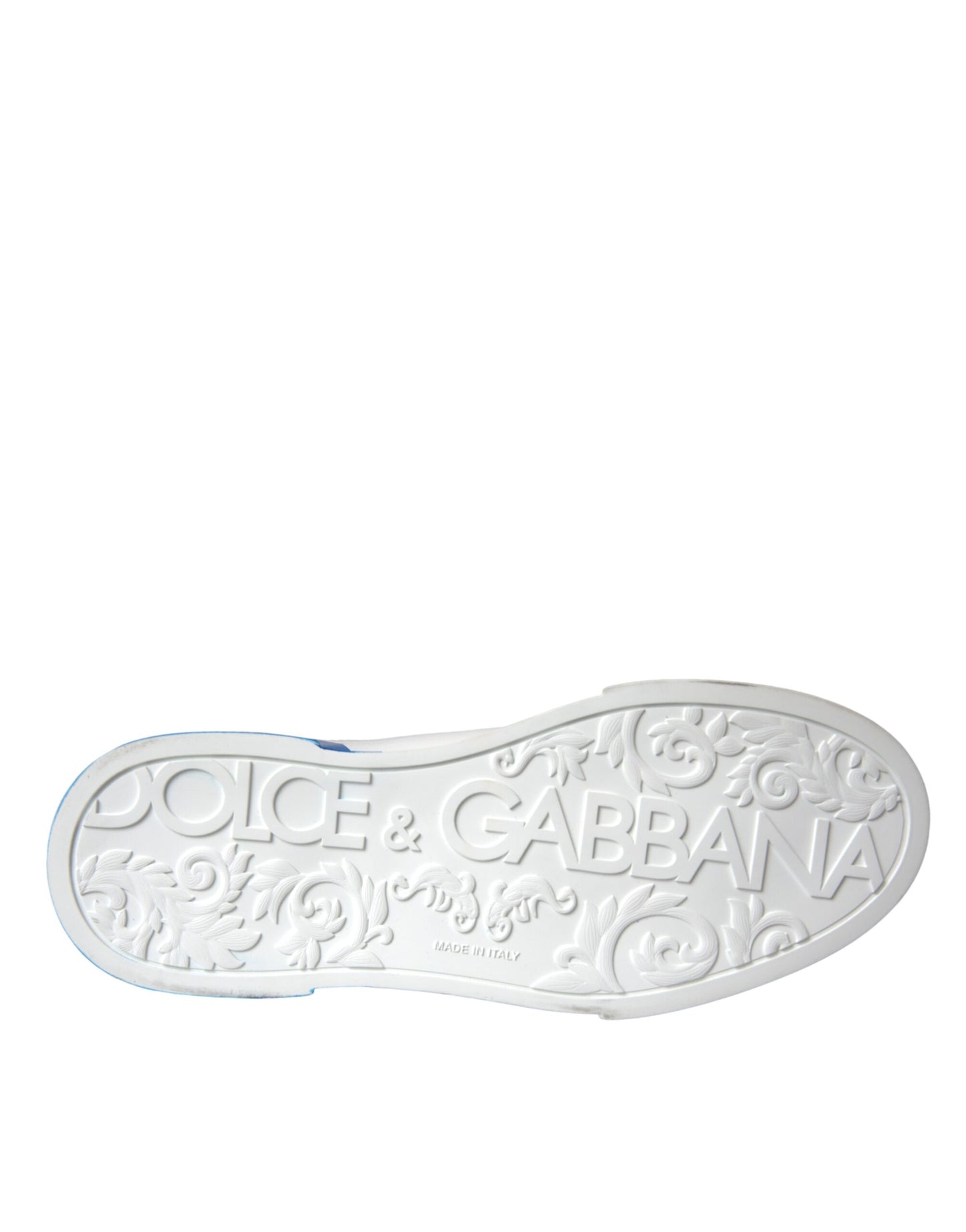 Dolce & Gabbana White Blue Leather Logo Low Top Sneakers