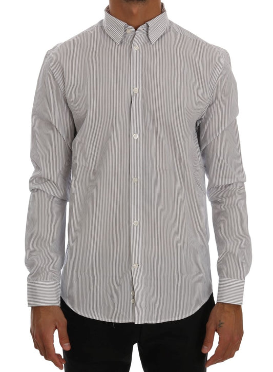 - Elegant White & Blue Striped Casual Shirt