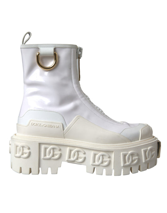 - White Leather Rubber Logo Ankle Boots Shoes