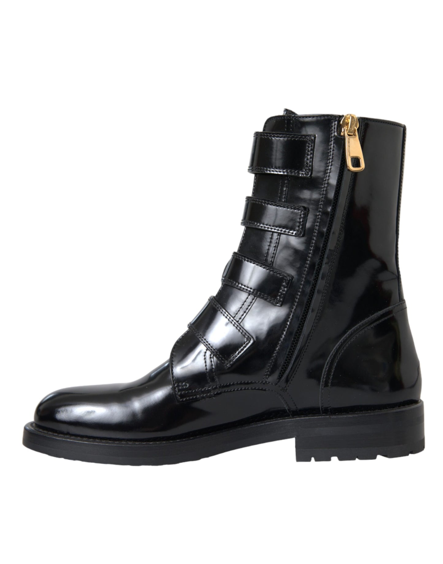 - Black Leather Crystal Buckles Boots Shoes