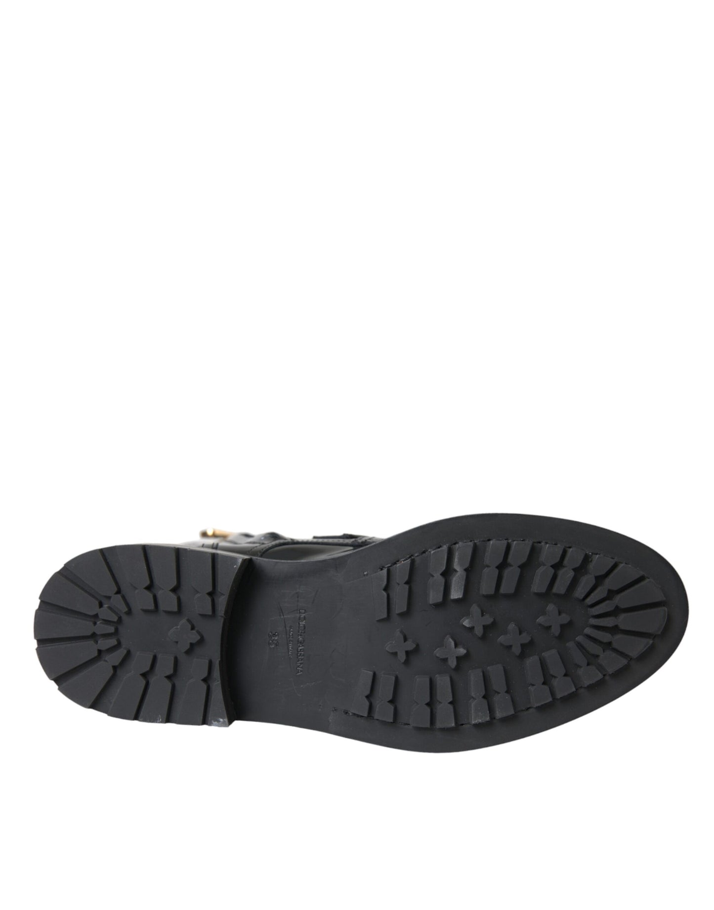 - Black Leather Crystal Buckles Boots Shoes
